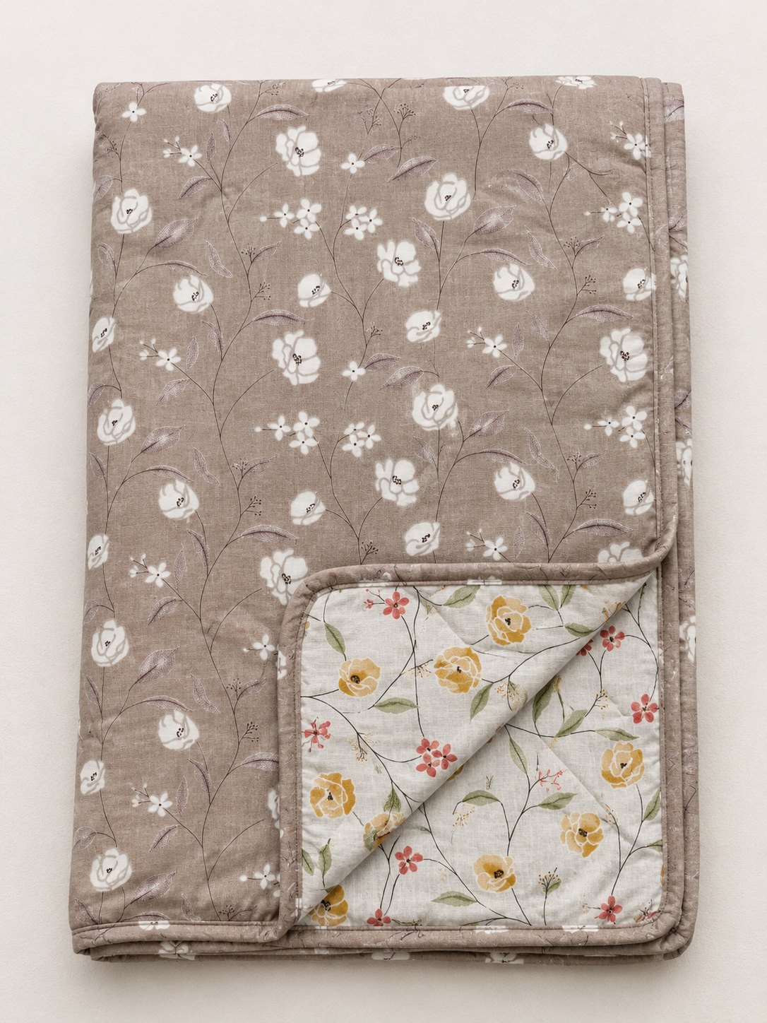 TAUPE FLORAL BLOOM PRINTED COTTON DOHAR