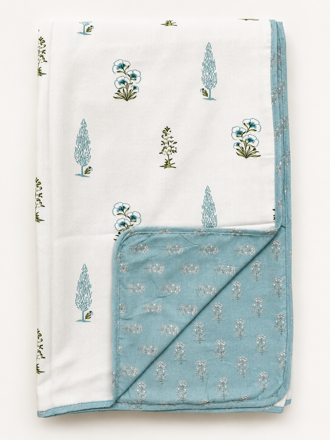 POWDER BLUE BOTANICAL PRINTED COTTON DOHAR