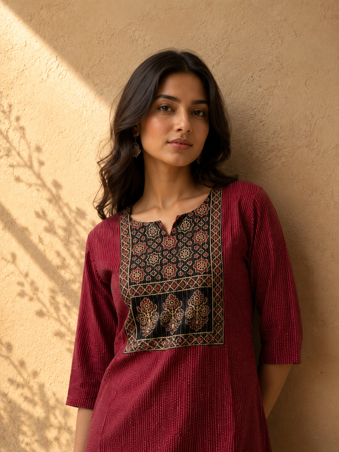 KANTHA KURTHI SET (RED FLORAL)