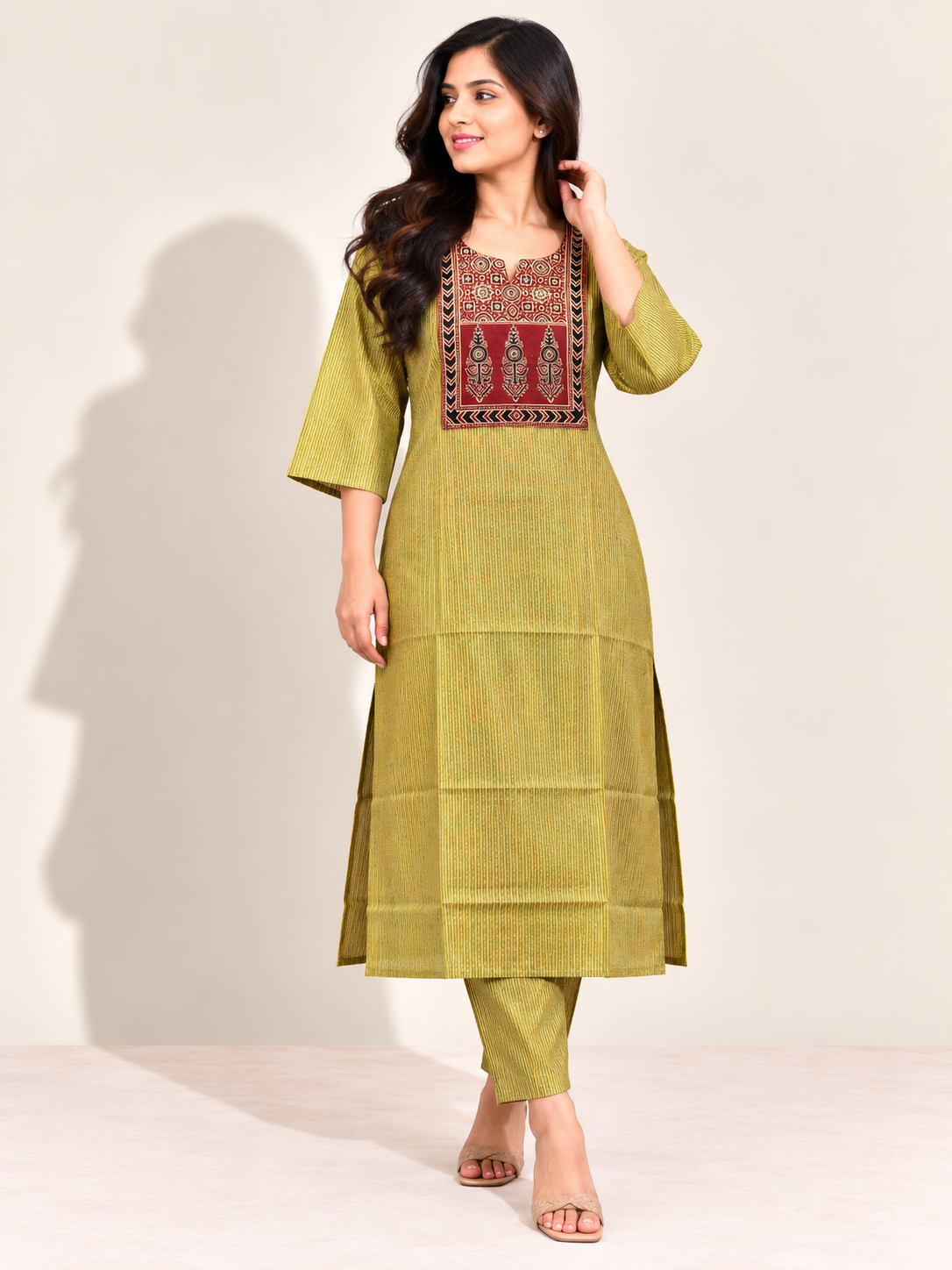 KANTHA KURTHI SET (MUSTARD KANTHA)