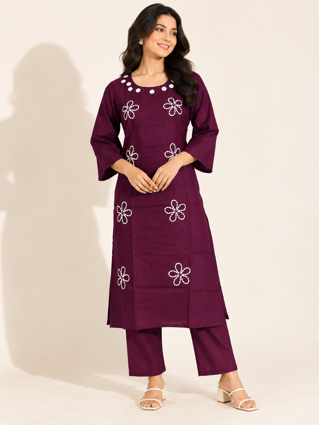 PLUM VATICAN SILK EMBROIDERED TWO-PIECE KURTI SET