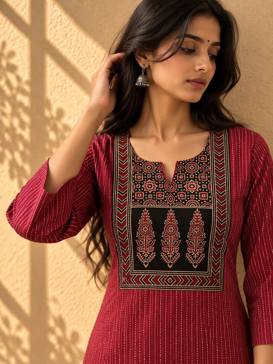 KANTHA KURTHI SET (RED KANTHA)