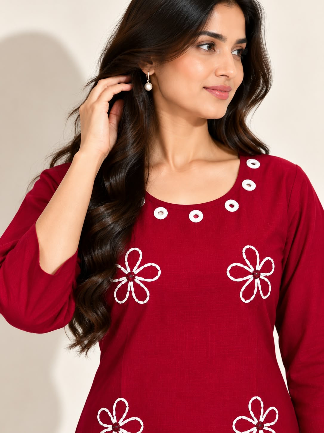 CRIMSON RED VATICAN SILK EMBROIDERED TWO-PIECE KURTI SET