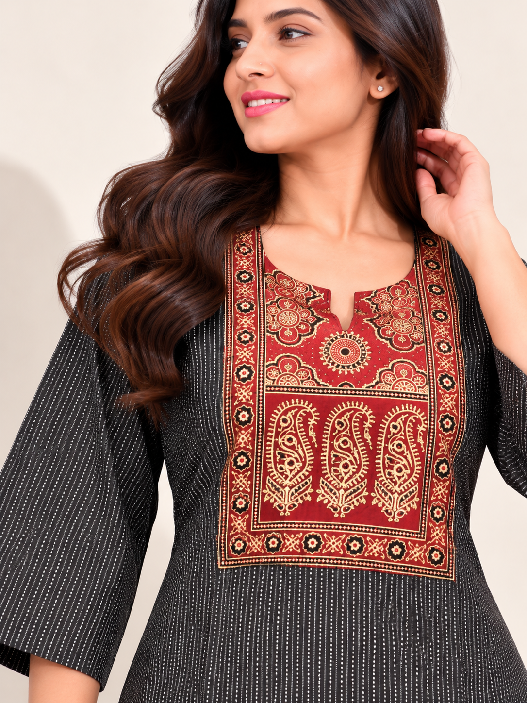KANTHA KURTHI SET (BROWN MANGO)