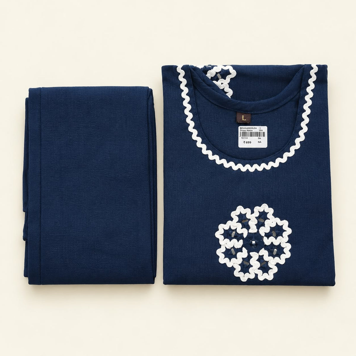 NAVY BLUE VATICAN SILK EMBROIDERED TWO-PIECE KURTI SET