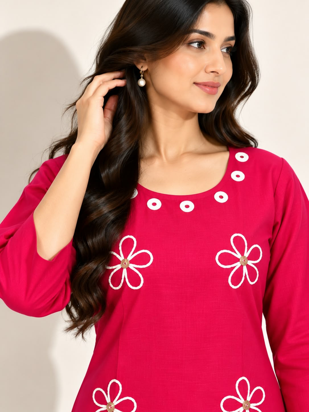 HOT PINK VATICAN SILK EMBROIDERED TWO-PIECE KURTI SET