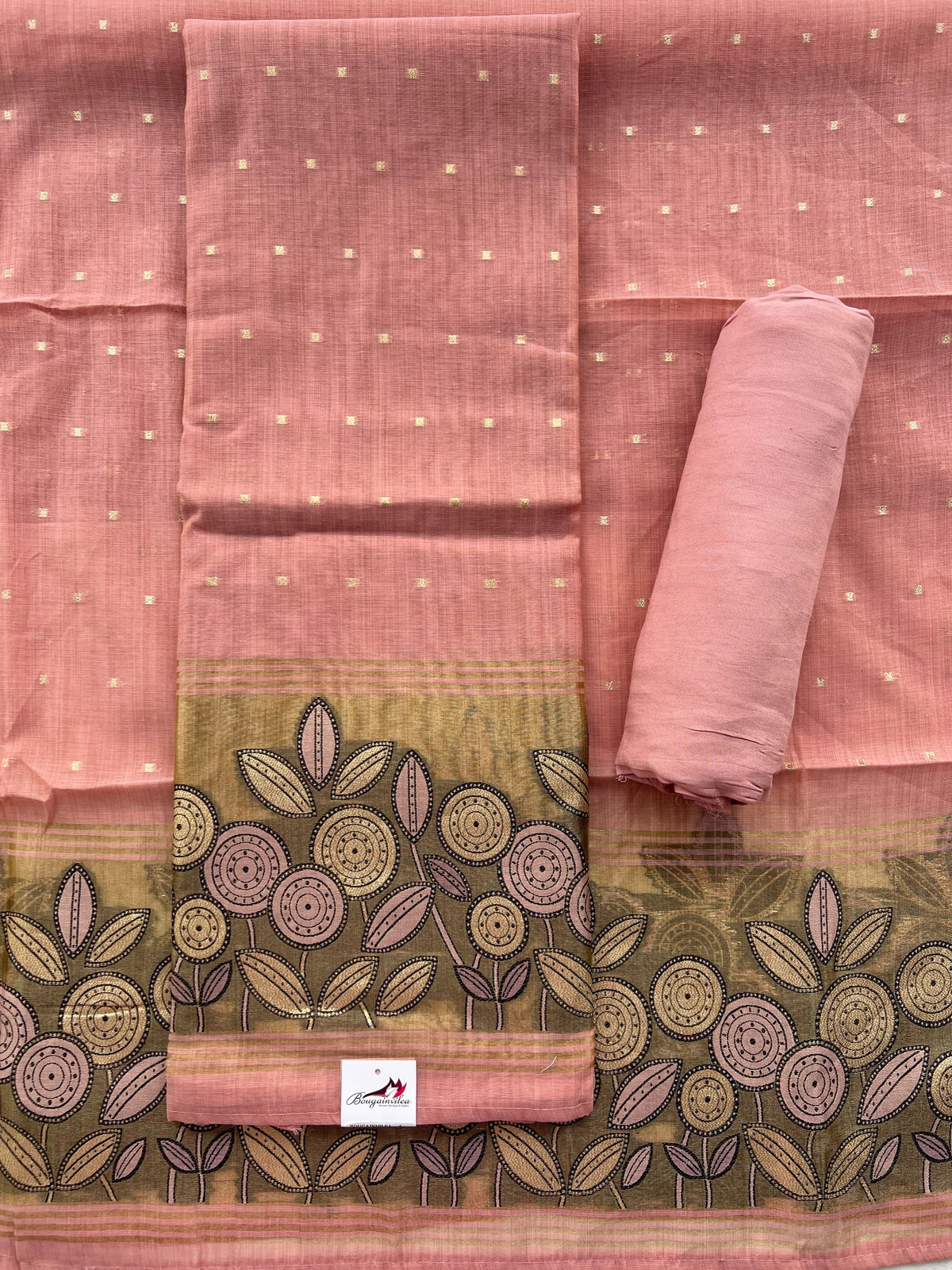 DUSTY PINK FLORAL BORDER SILK SALWAR MATERIAL SET