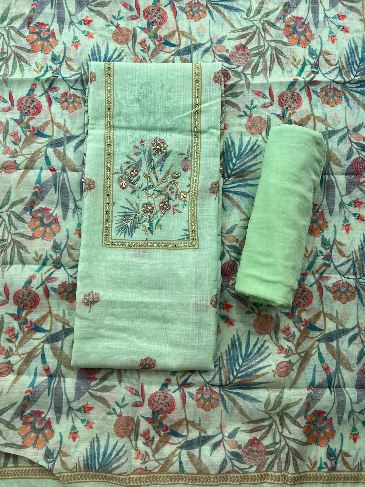 MINT GREEN FLORAL PRINTED SALWAR MATERIAL SET