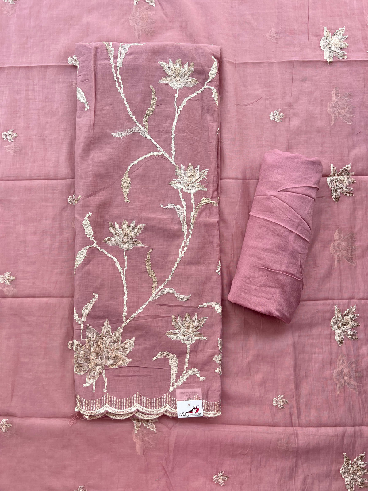 DUSTY ROSE PINK FLORAL EMBROIDERED SALWAR MATERIAL SET