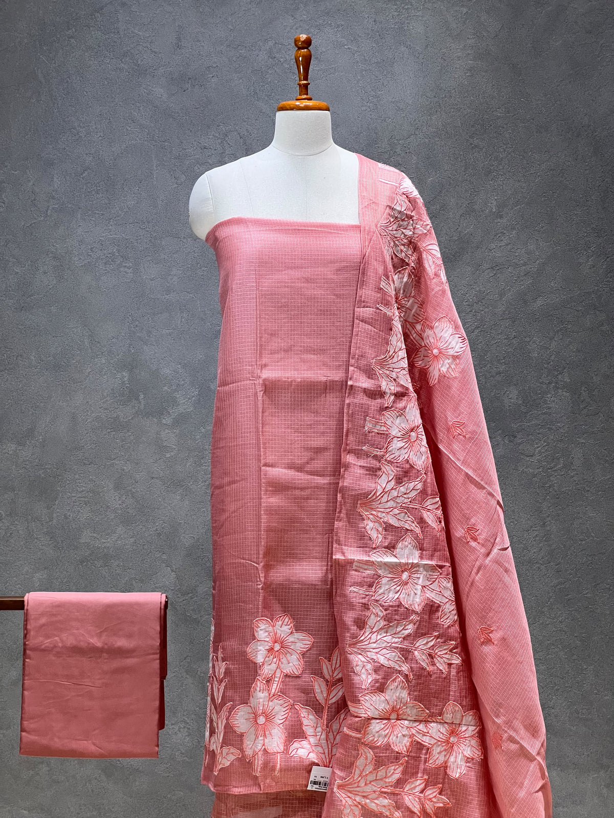 DUSTY ROSE PINK FLORAL EMBROIDERED SALWAR MATERIAL SET