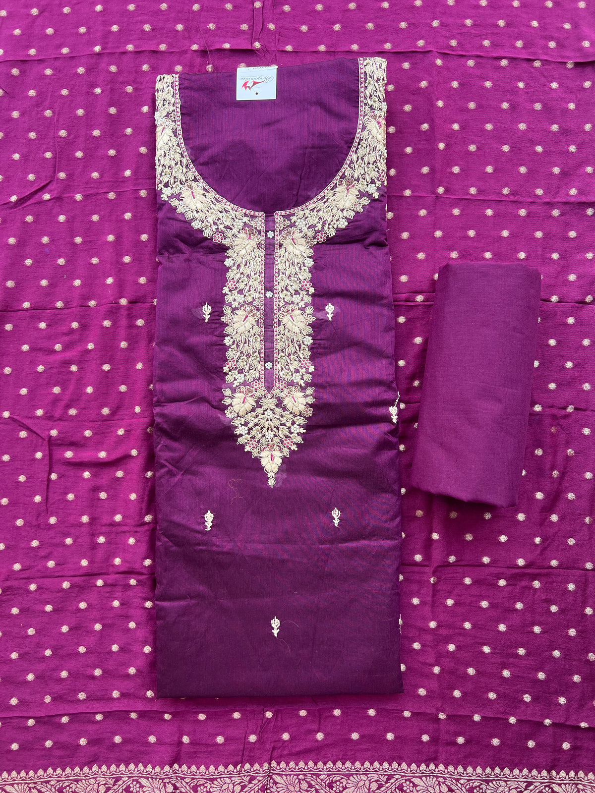 DEEP PLUM PURPLE EMBROIDERED SALWAR MATERIAL SET