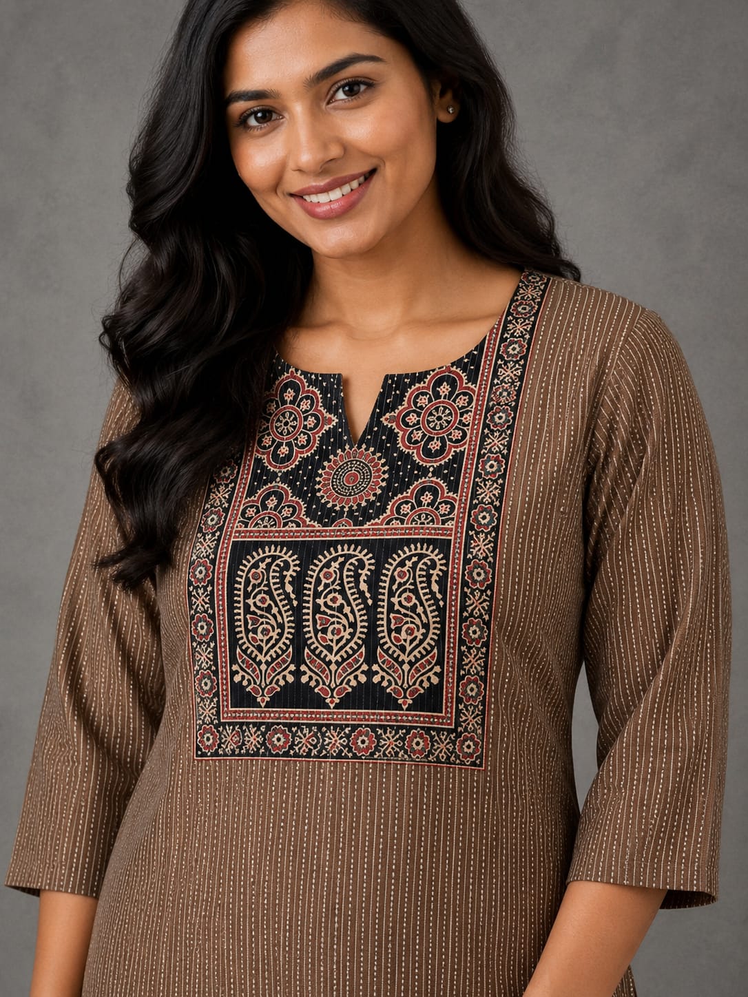 KANTHA KURTHI SET (BROWN MANGO)