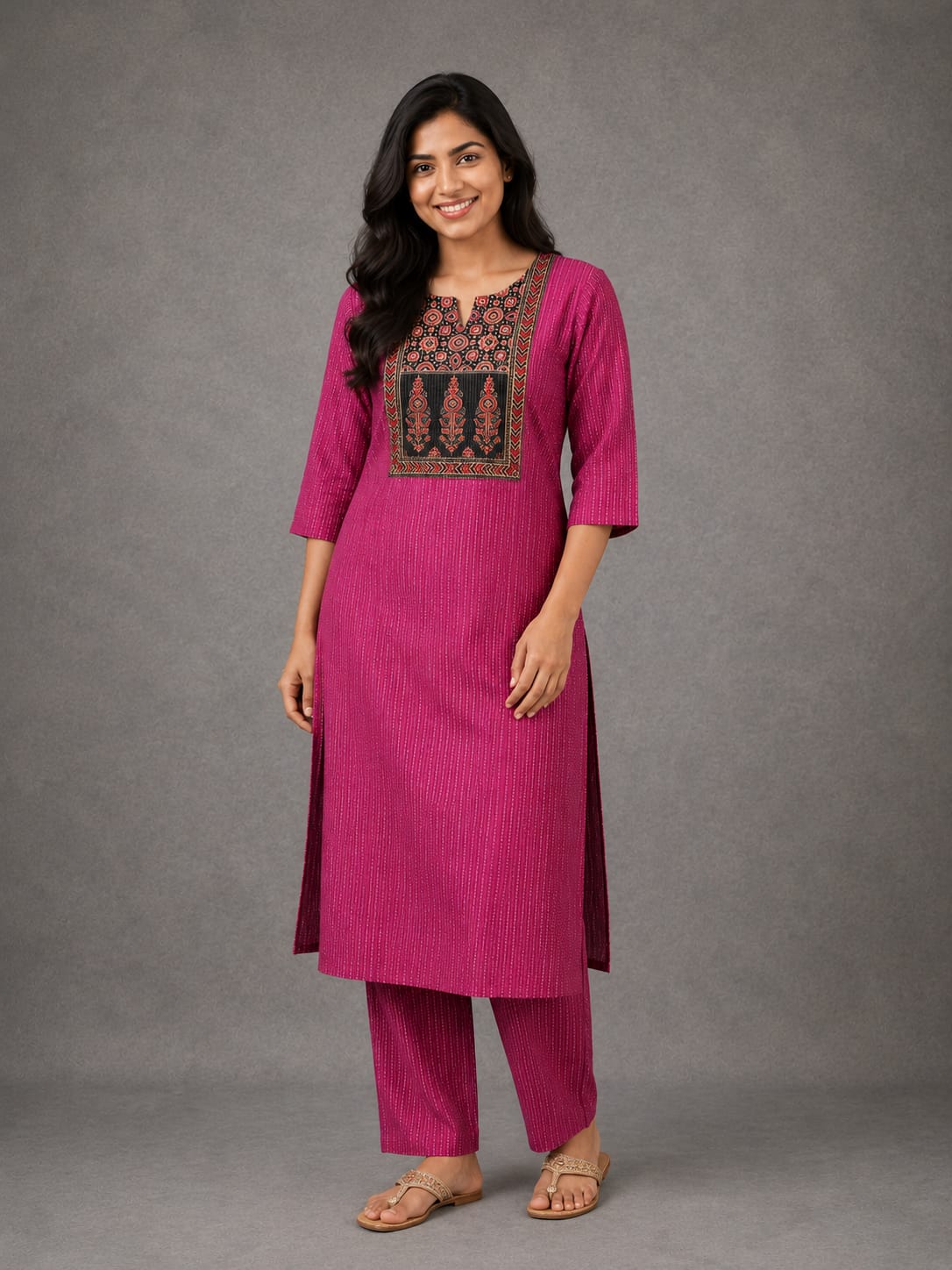 KANTHA KURTHI SET (PINK KANTHA)