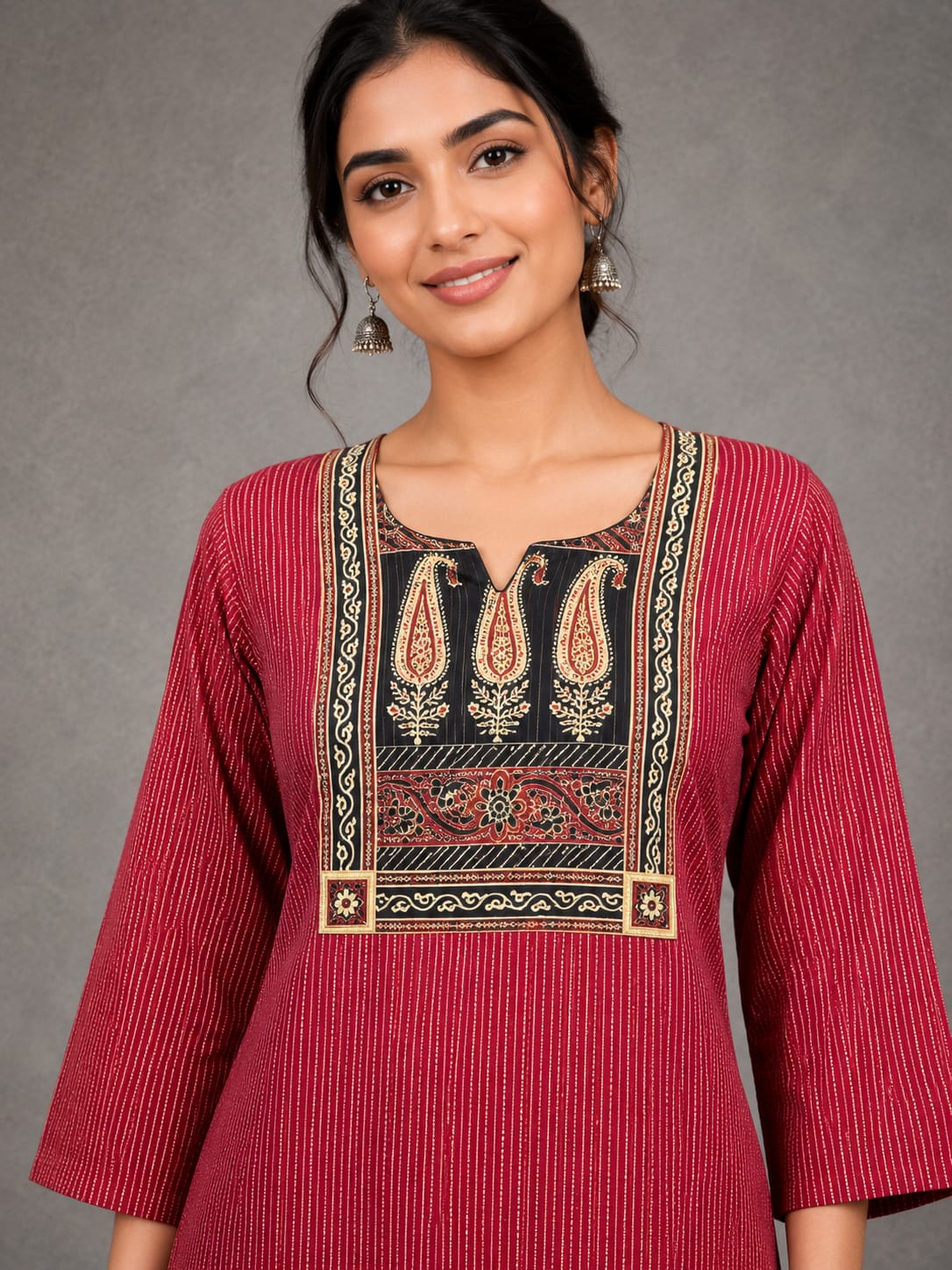 KANTHA KURTHI SET (RED REED)