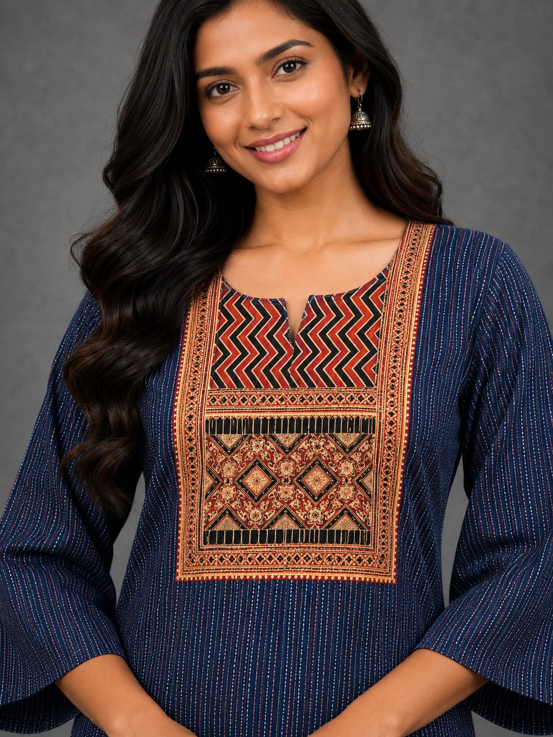 KANTHA KURTHI SET (NAVY BLUE GEOMETRIC)