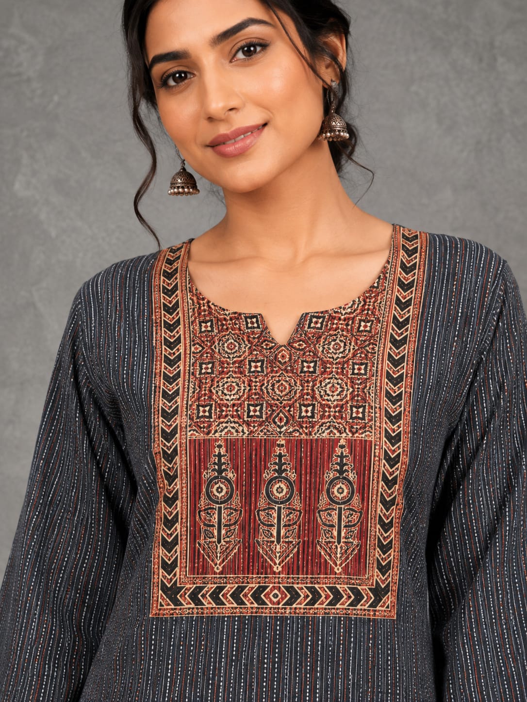 KANTHA KURTHI SET (GREY KANTHA)