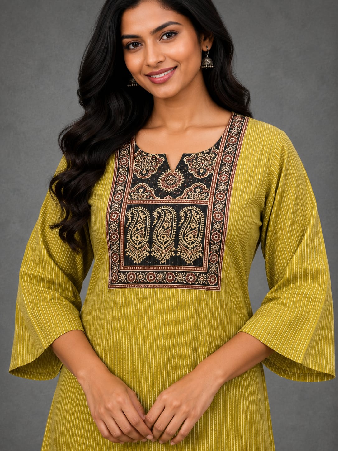 KANTHA KURTHI SET (MUSTARD MANGO)