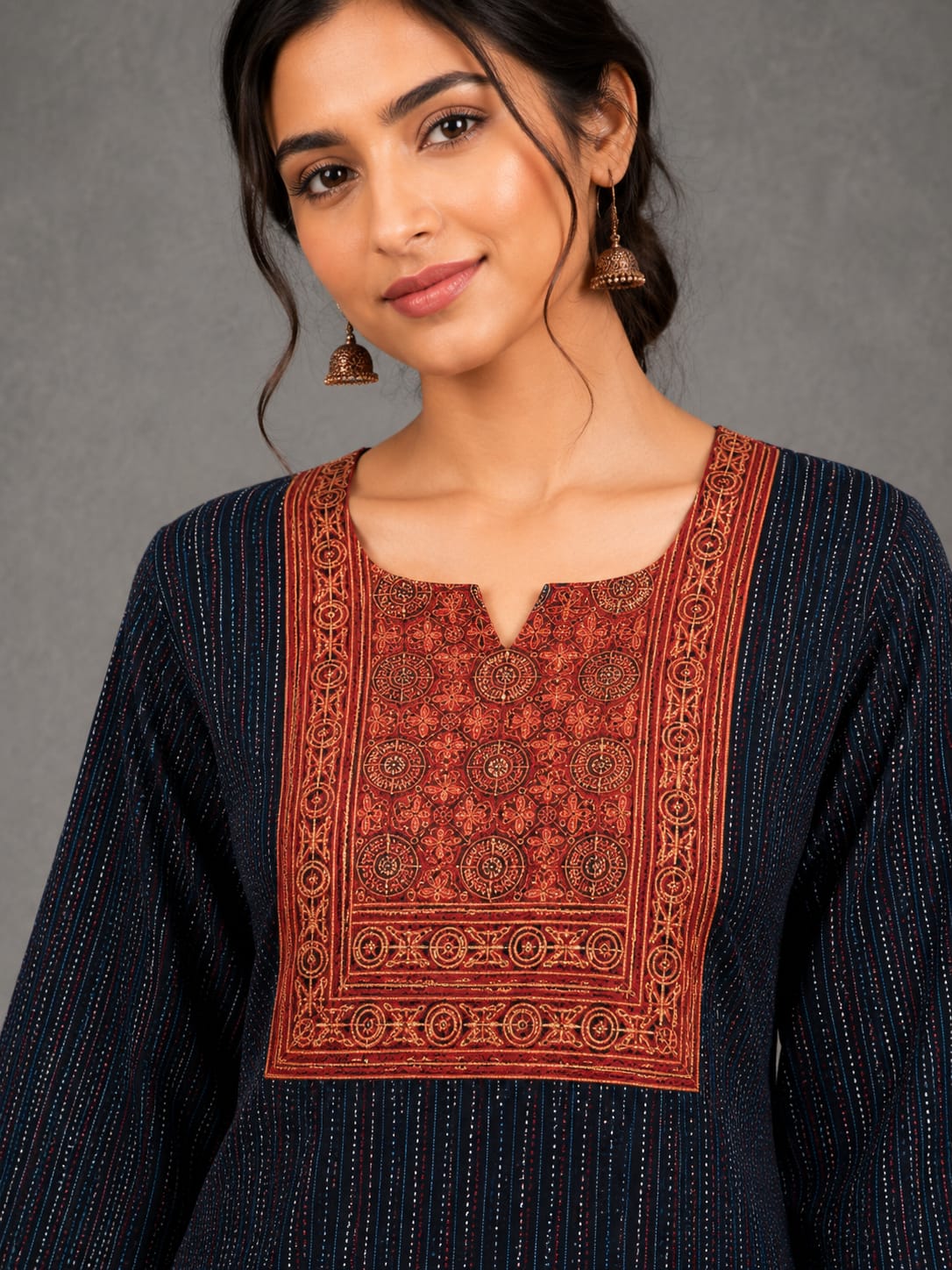 KANTHA KURTHI SET (BLACK AJRAKH)