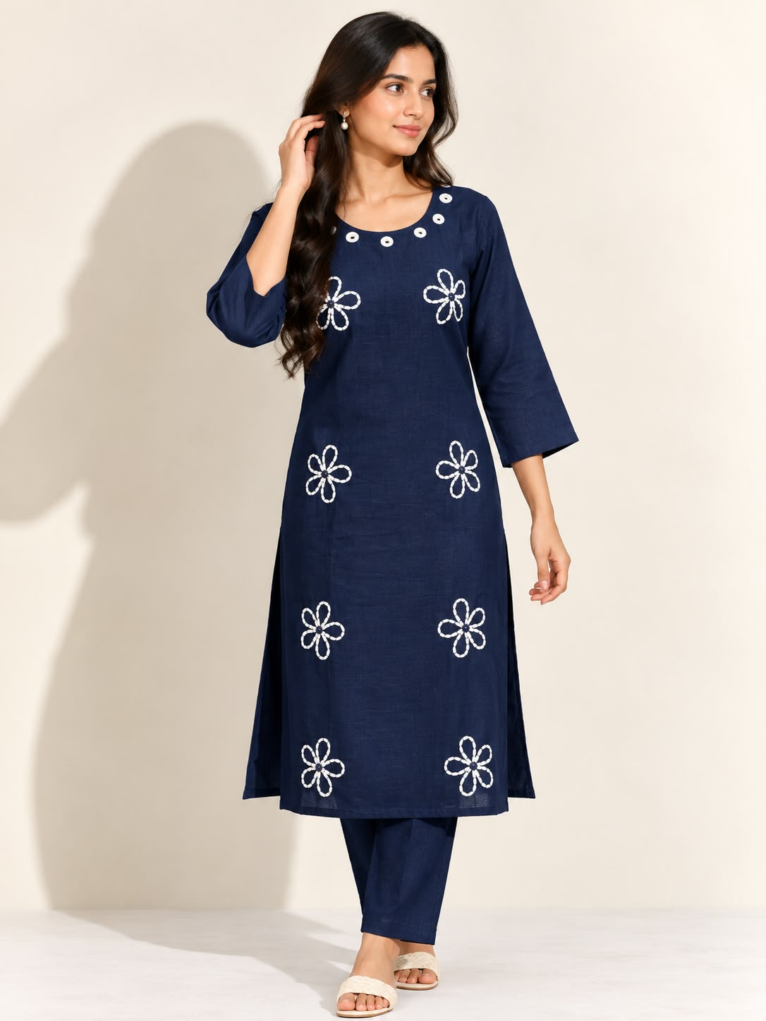 MIDNIGHT BLUE VATICAN SILK EMBROIDERED TWO-PIECE KURTI SET