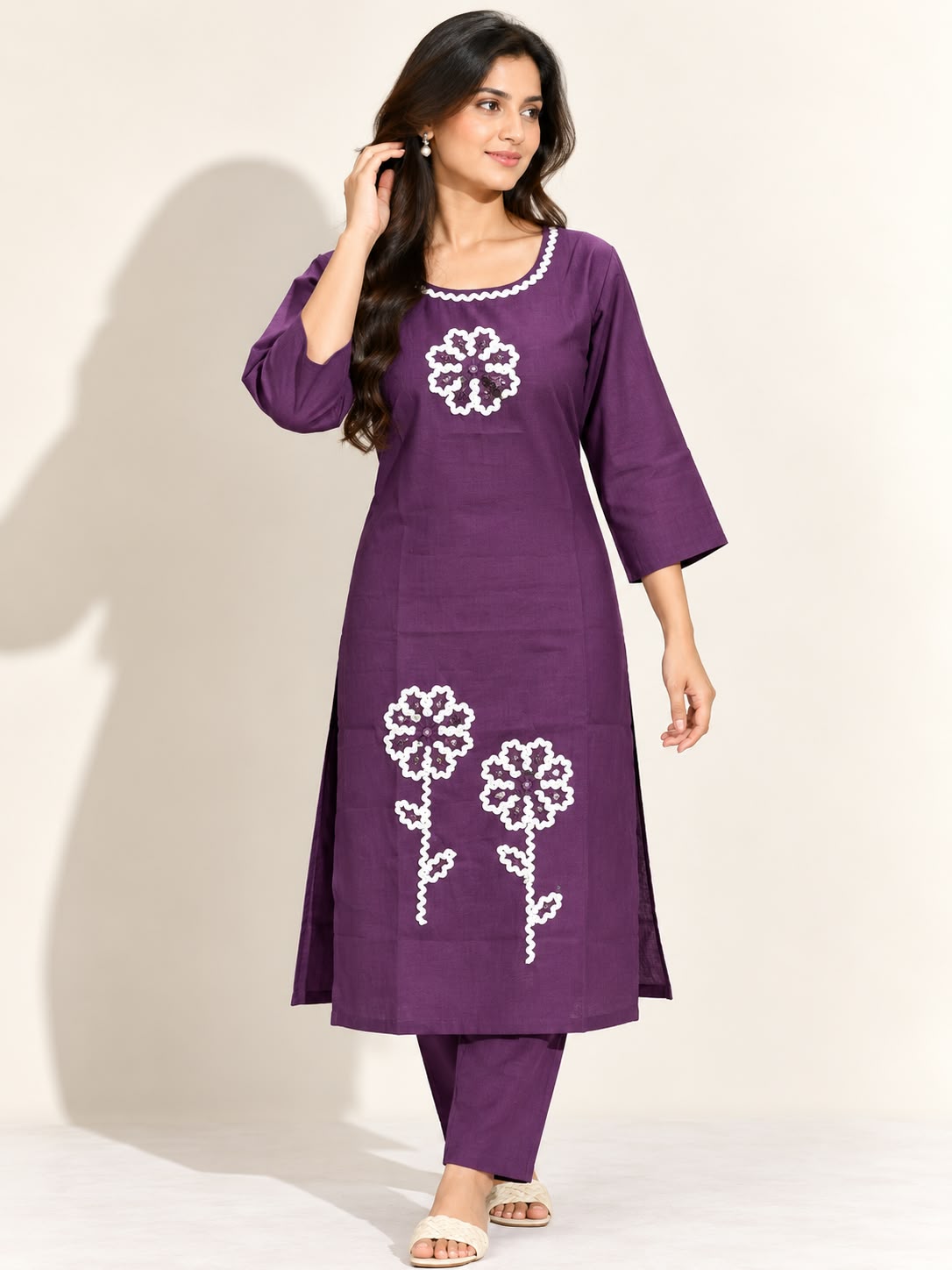 LAVENDER VATICAN SILK EMBROIDERED TWO-PIECE KURTI SET