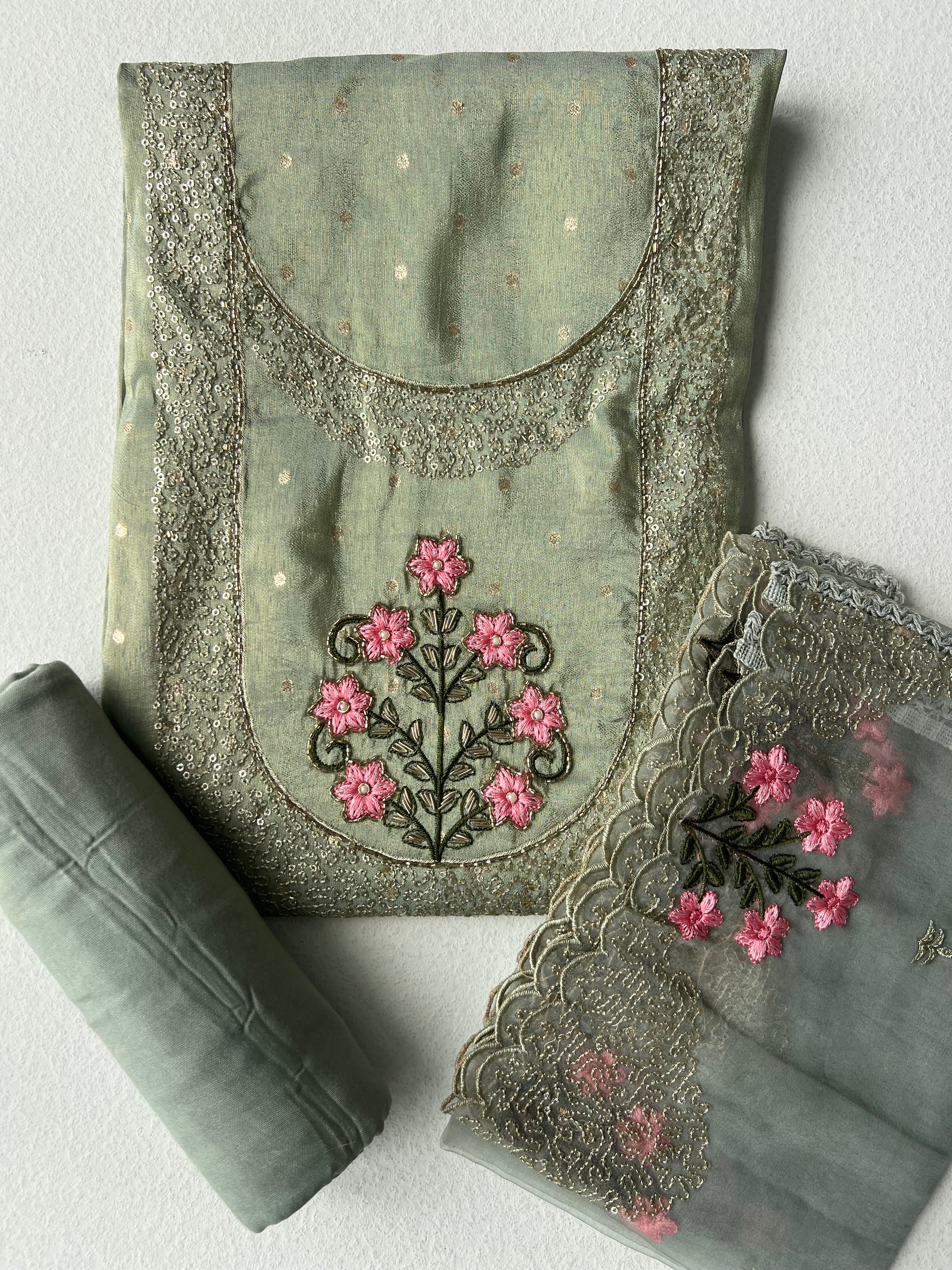 TISSUE PASTEL GREEN UNSTITCHED SUITS -1.2