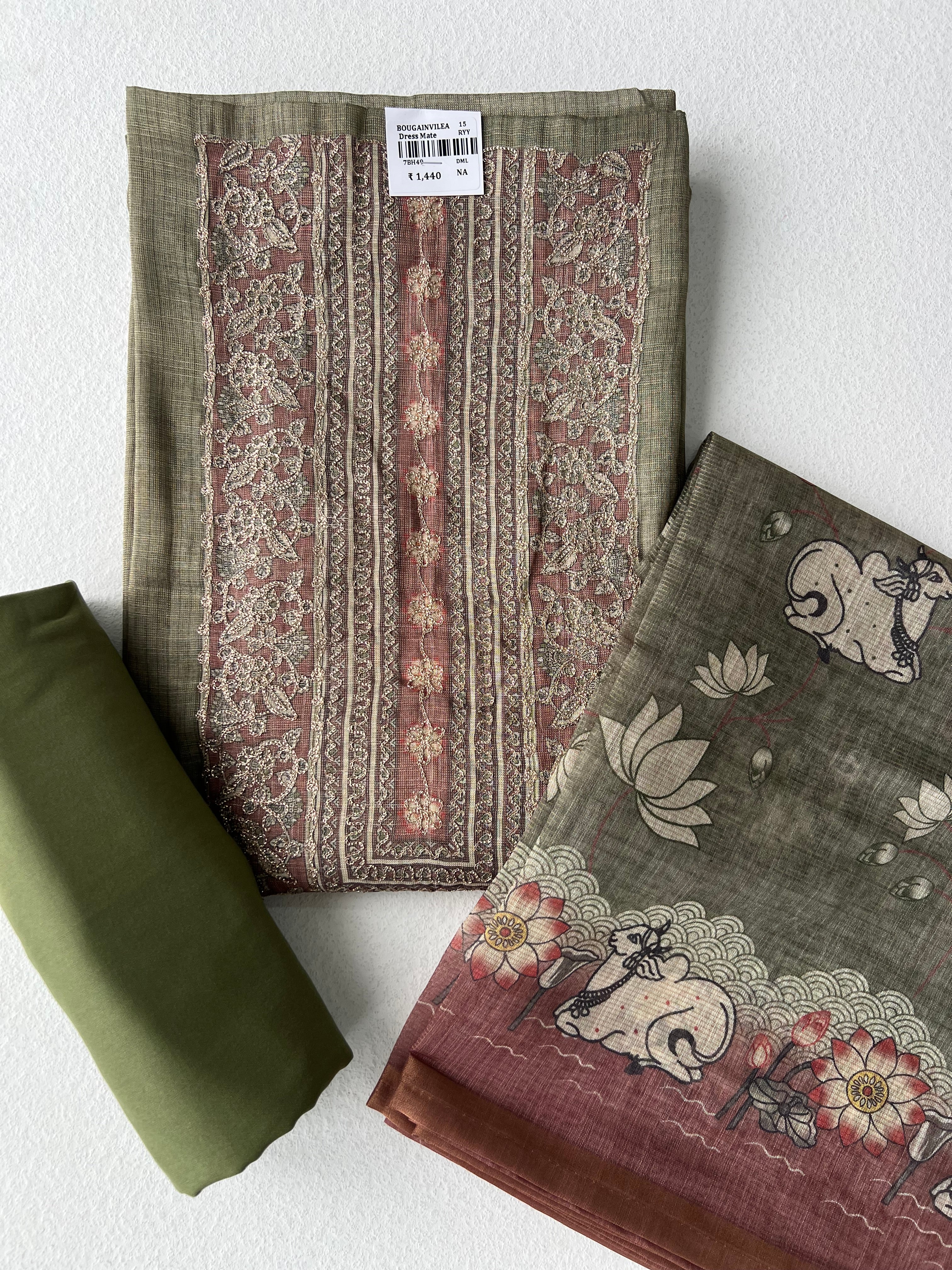 TISSUE LINEN GREEN UNSTITCHED SUITS