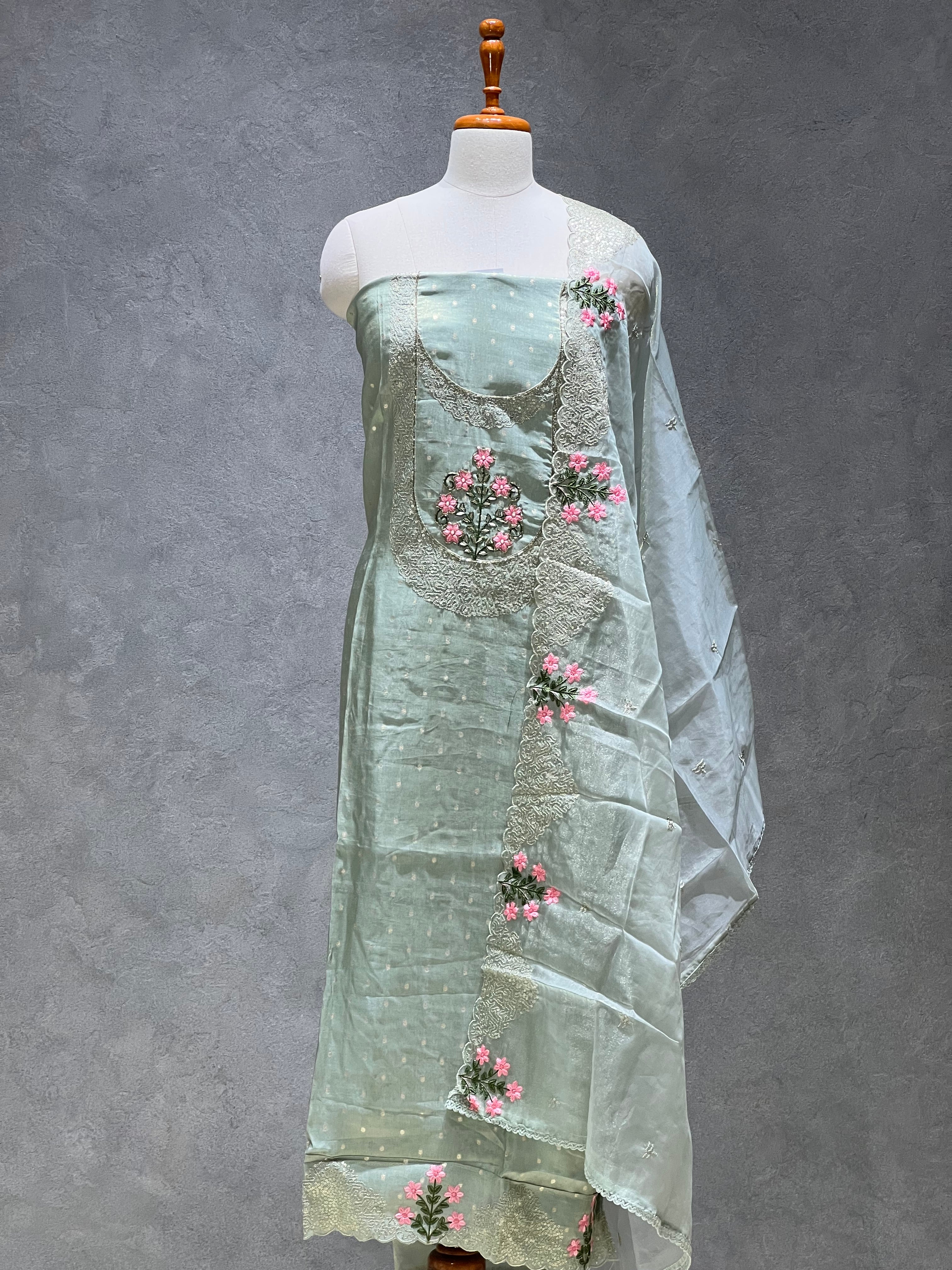 TISSUE PASTEL GREEN UNSTITCHED SUITS -1.2