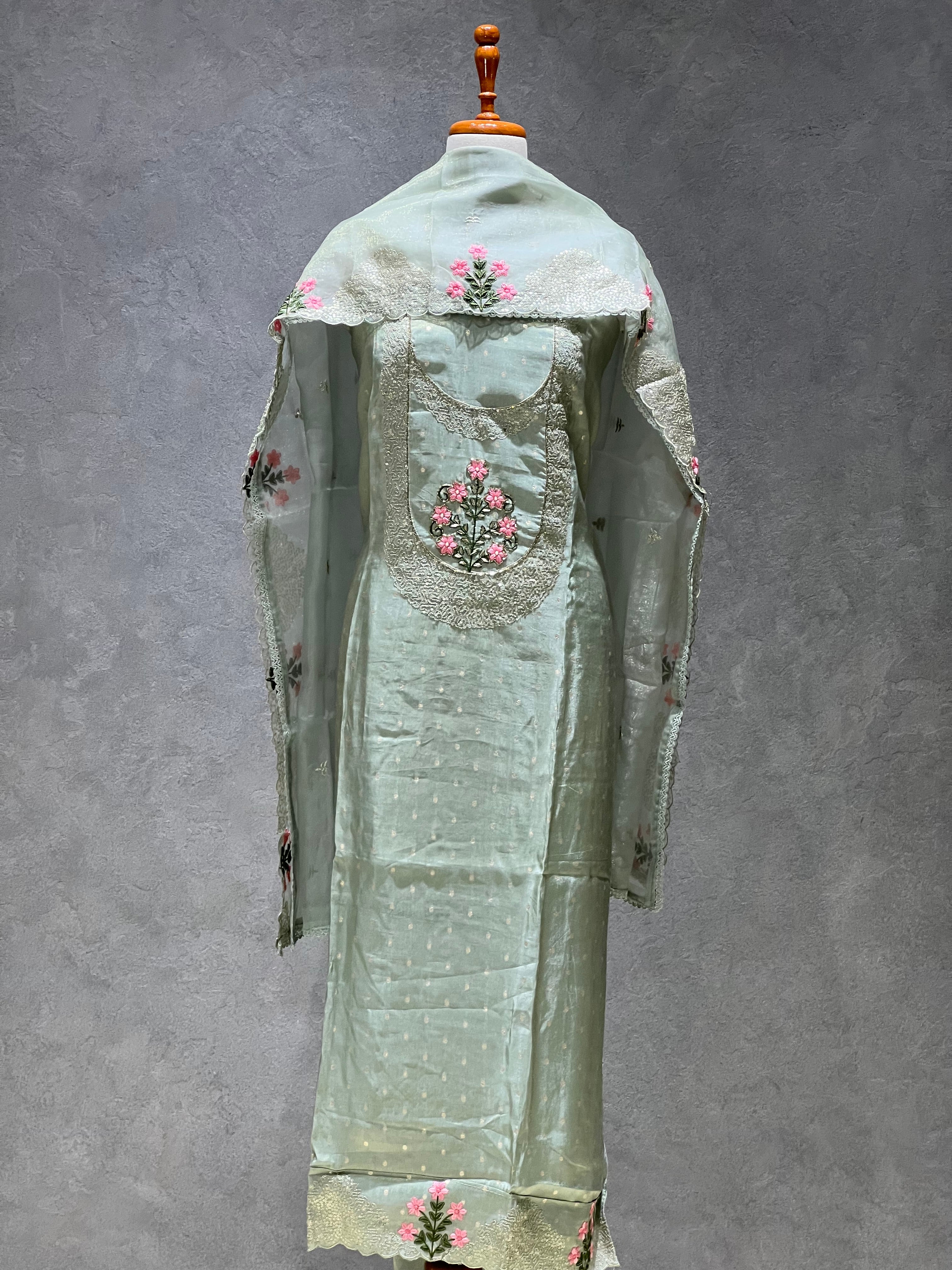 TISSUE PASTEL GREEN UNSTITCHED SUITS -1.2