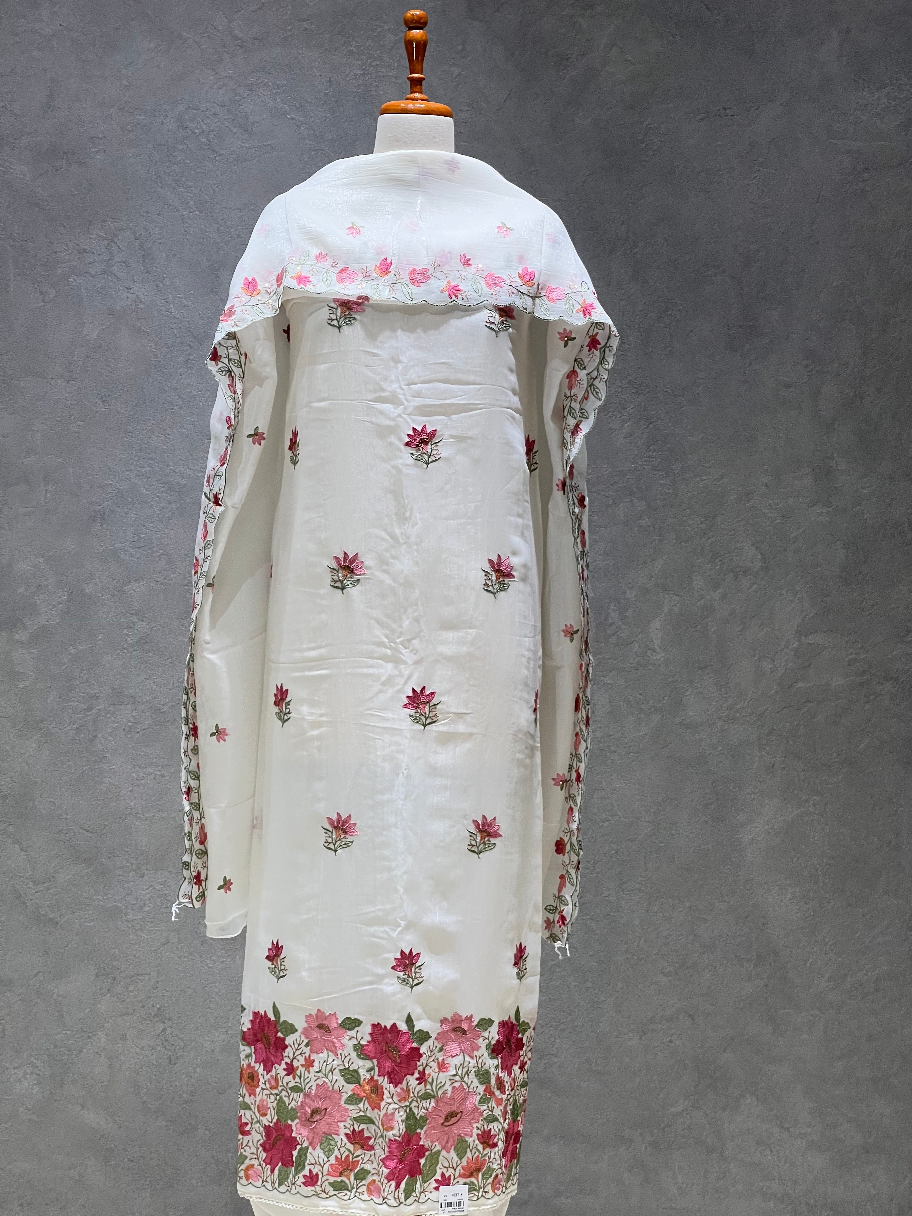 FLORAL WHITE  EMBROIDERY UNSTITCHED SUITS