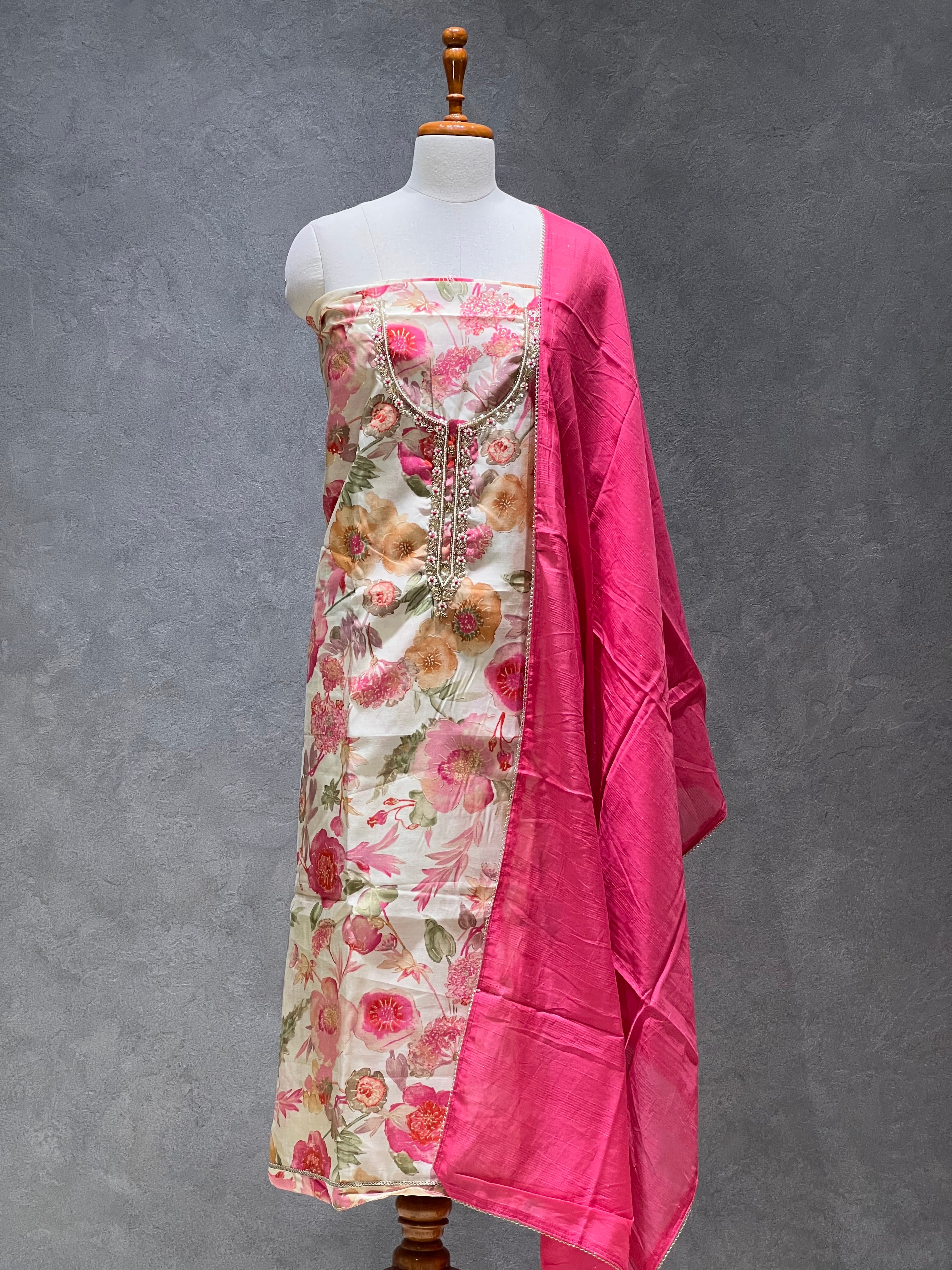 PINK FLORAL UNSTITCHED SUITS