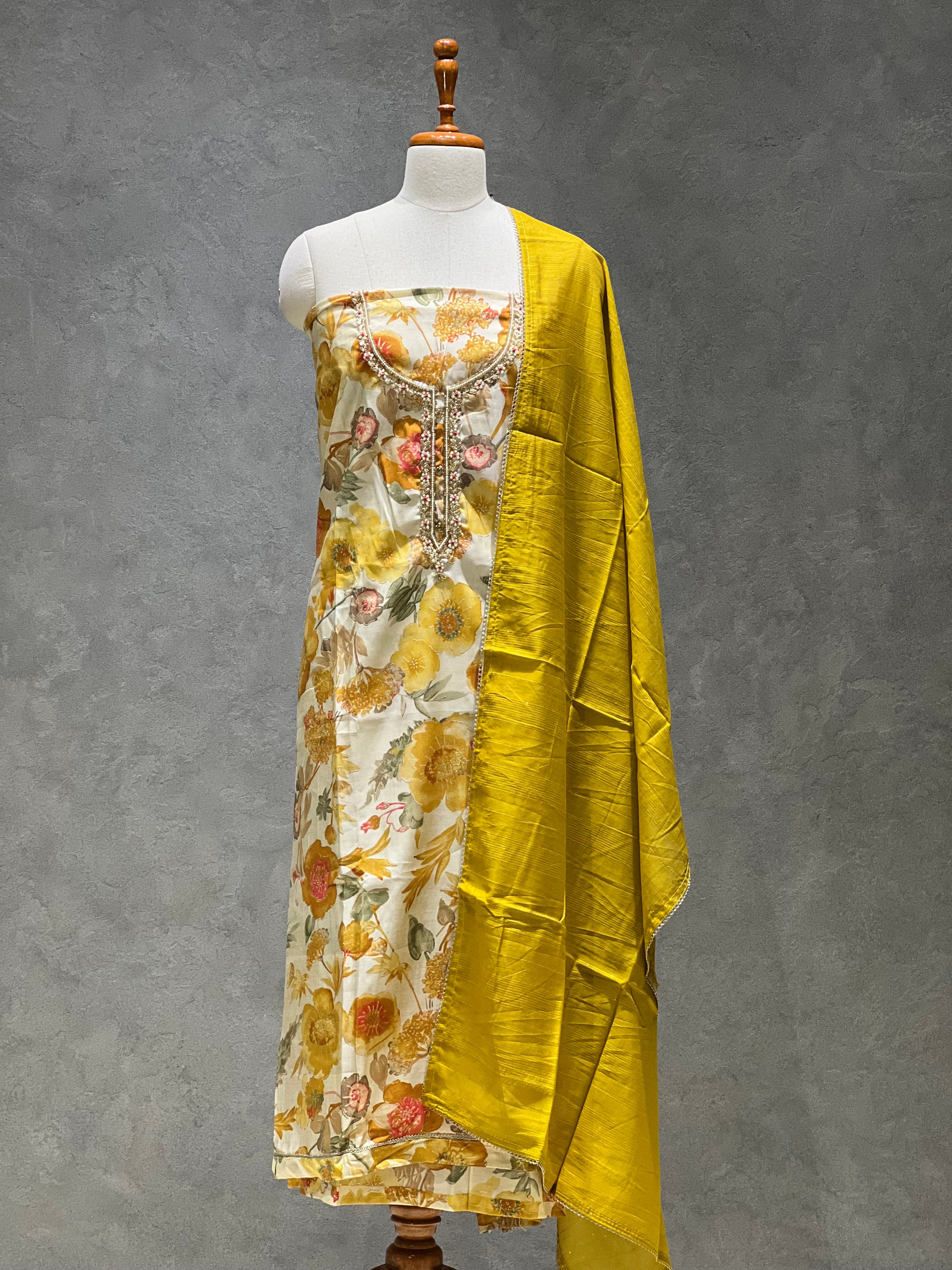 MUSTARD FLORAL UNSTITCHED SUITS