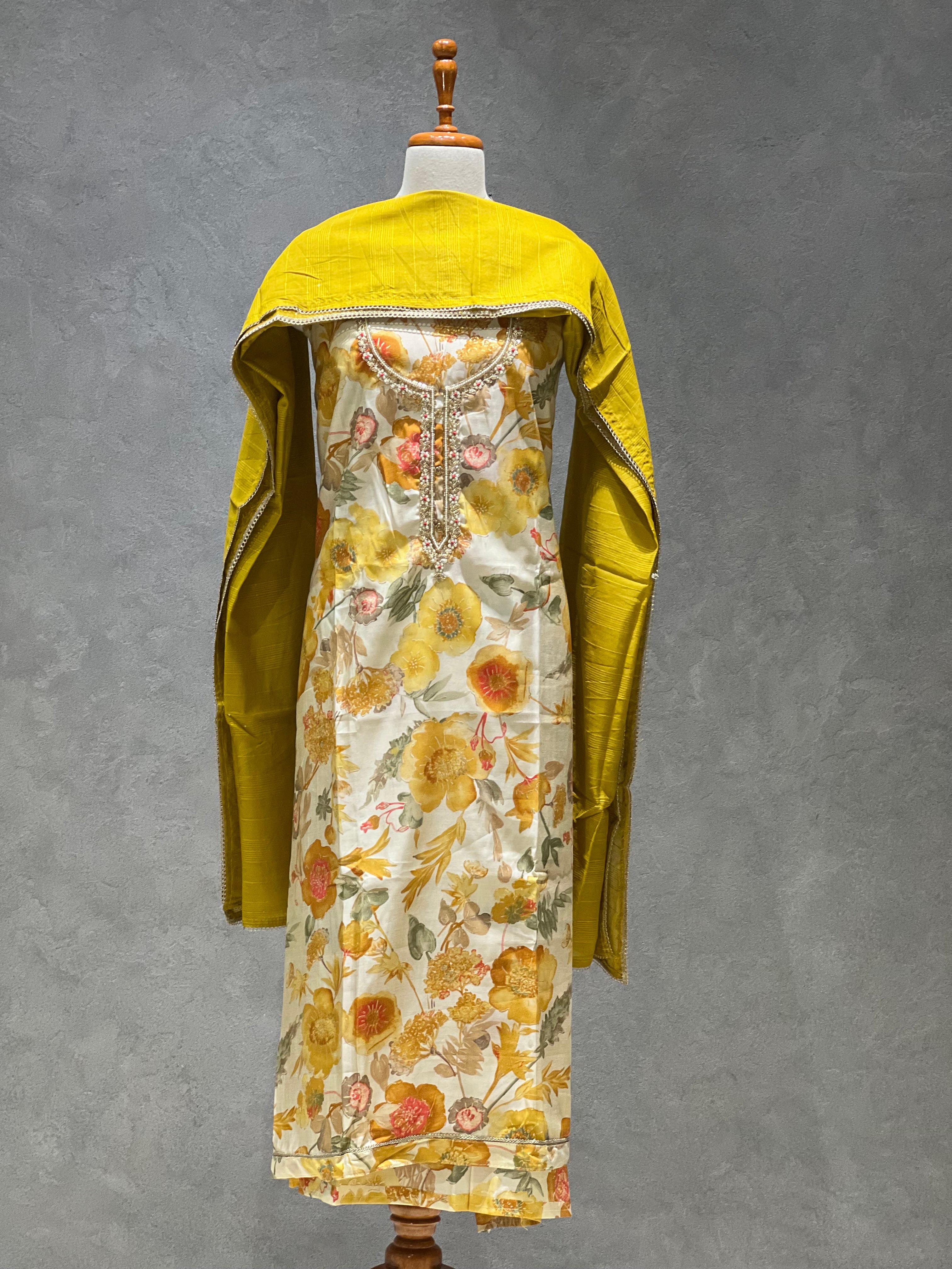 MUSTARD FLORAL UNSTITCHED SUITS