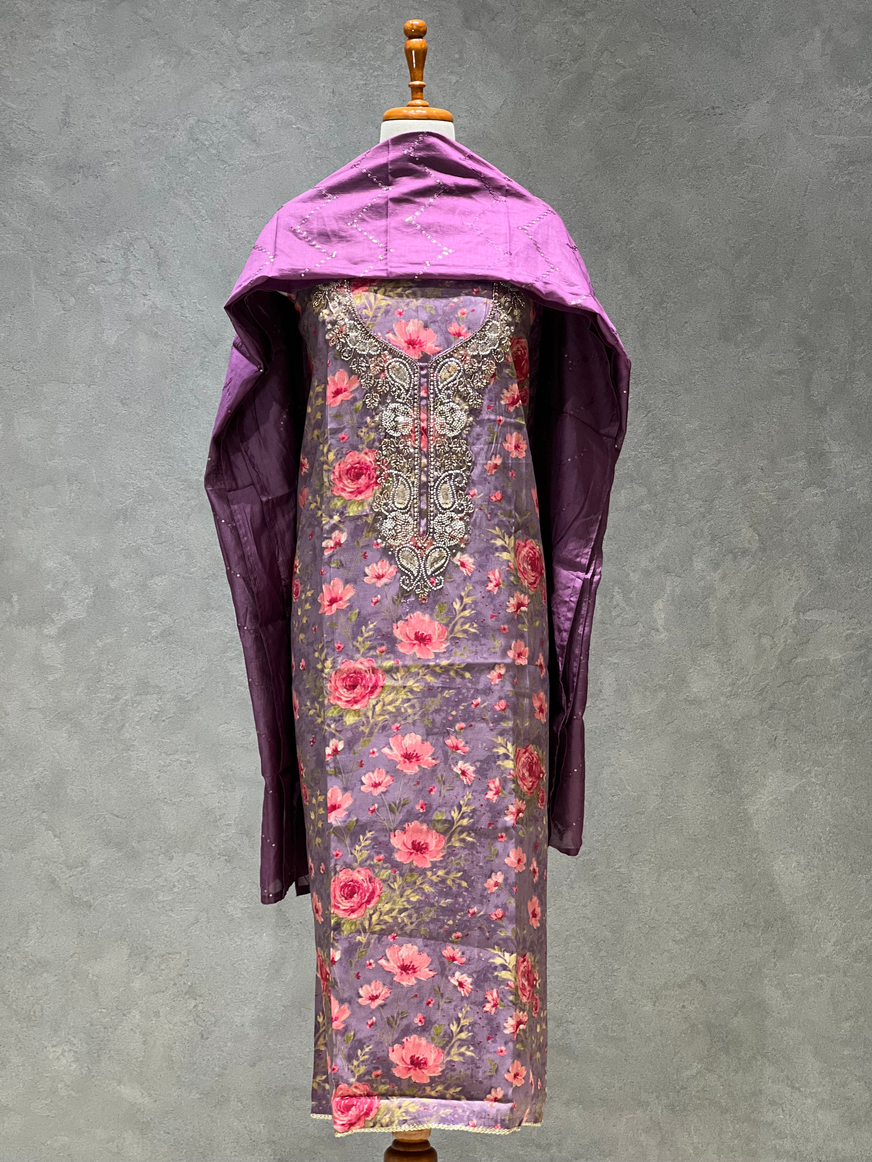 PURPLE FLORAL UNSTITCHED SUITS