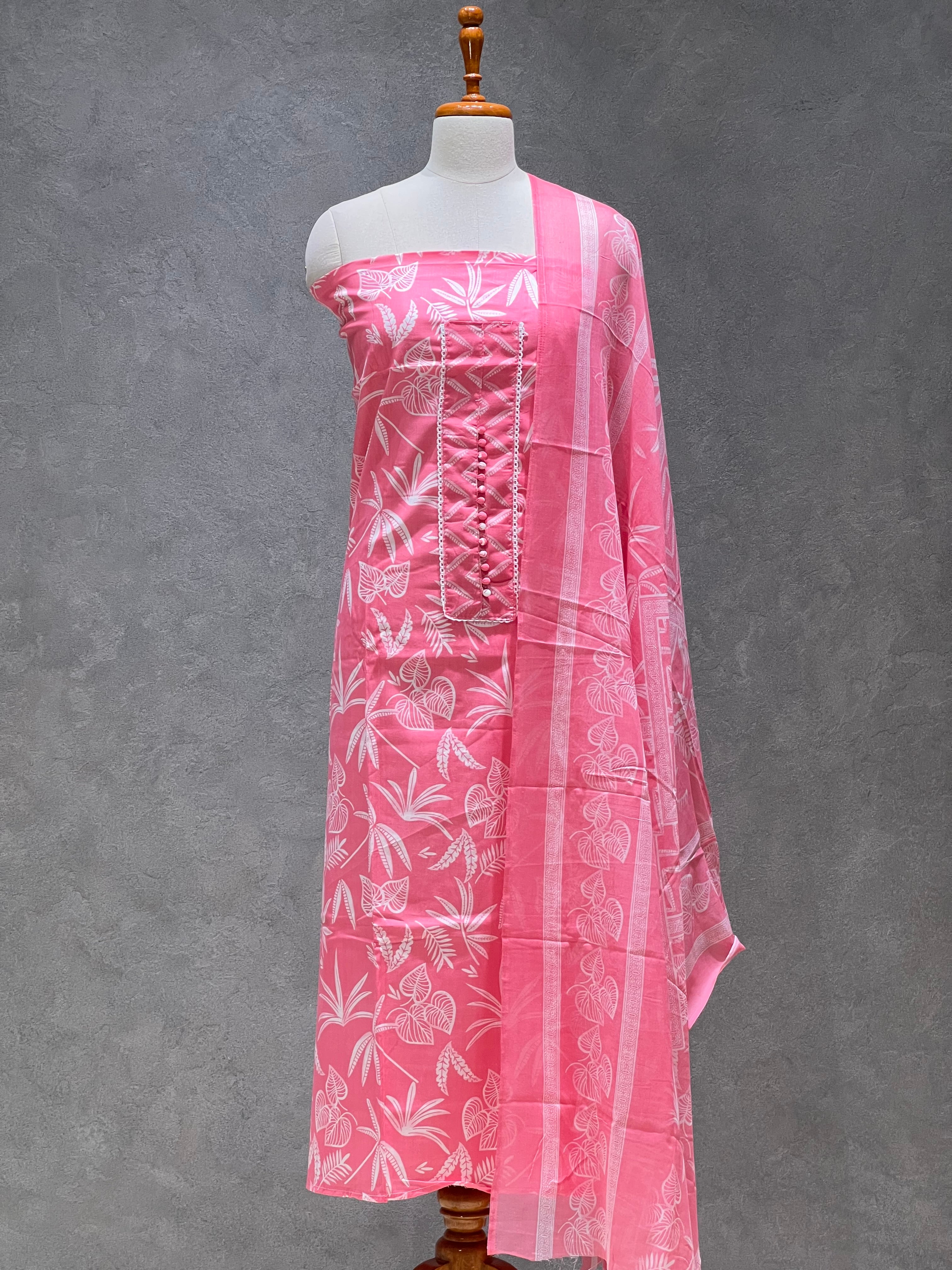 PINK WITH FLORAL PURE COTTON UNSTITCHED SUITS - 0.1