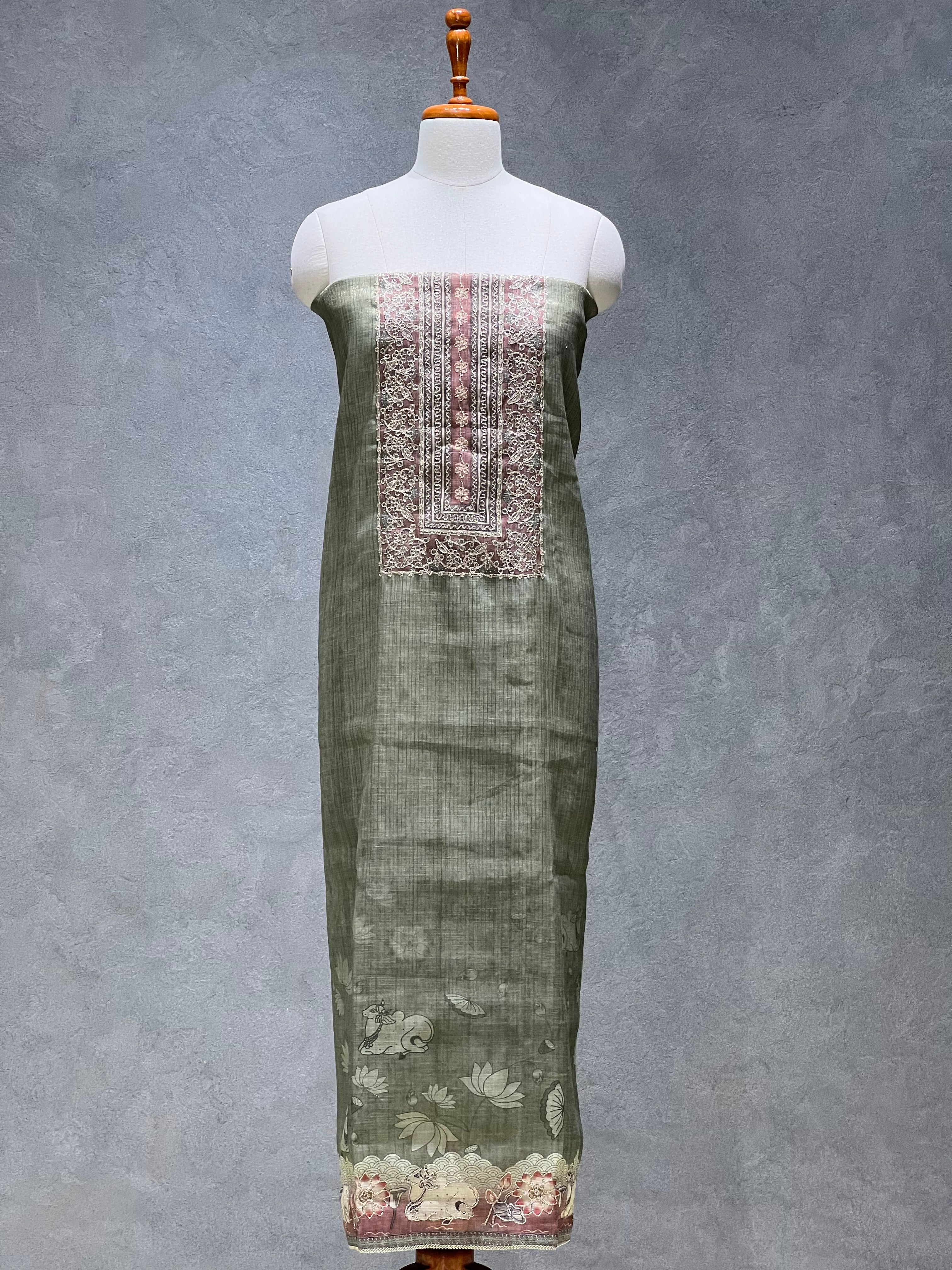 TISSUE LINEN GREEN UNSTITCHED SUITS