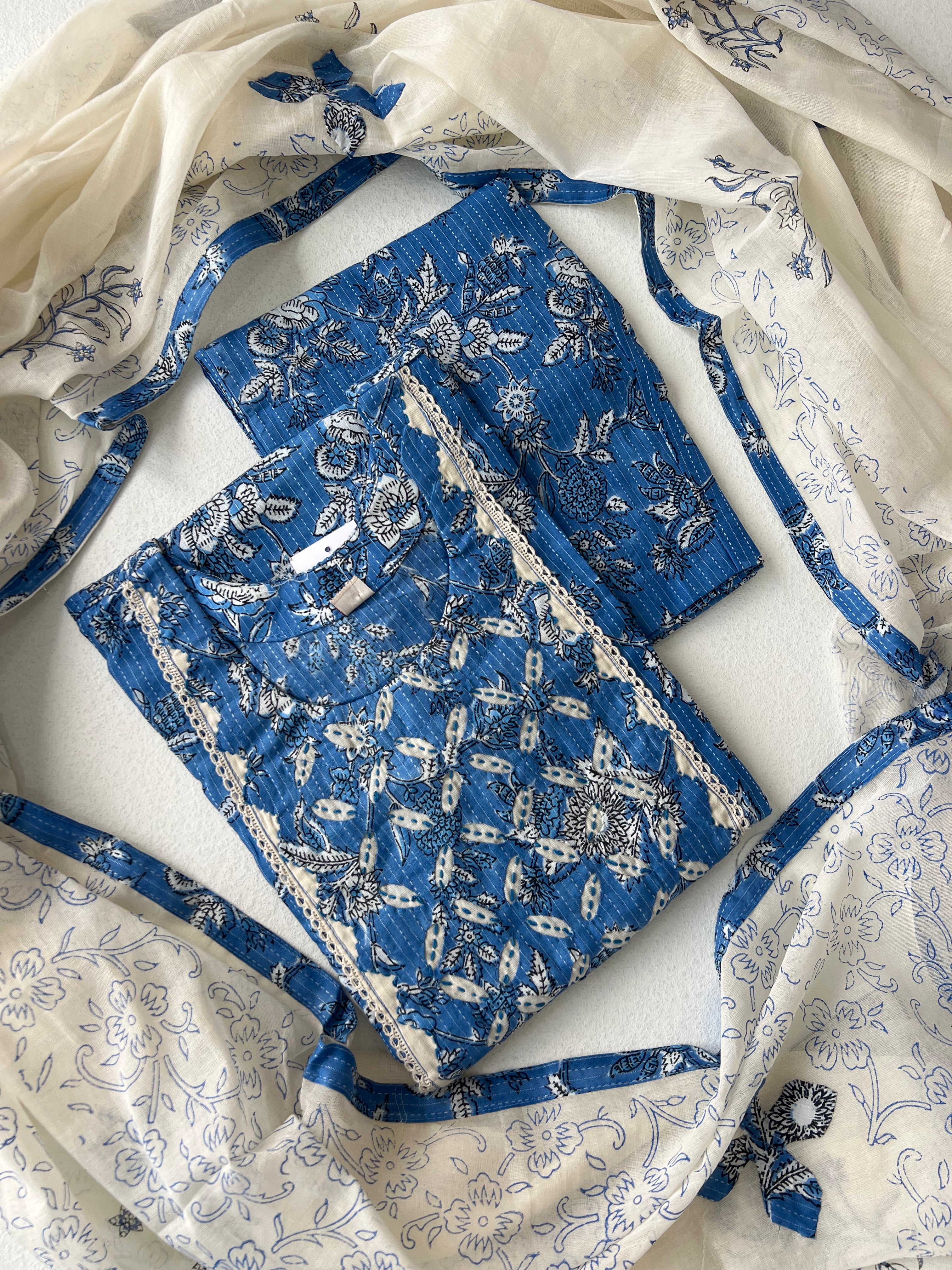 COTTON SUITS - BLUE KANTHA