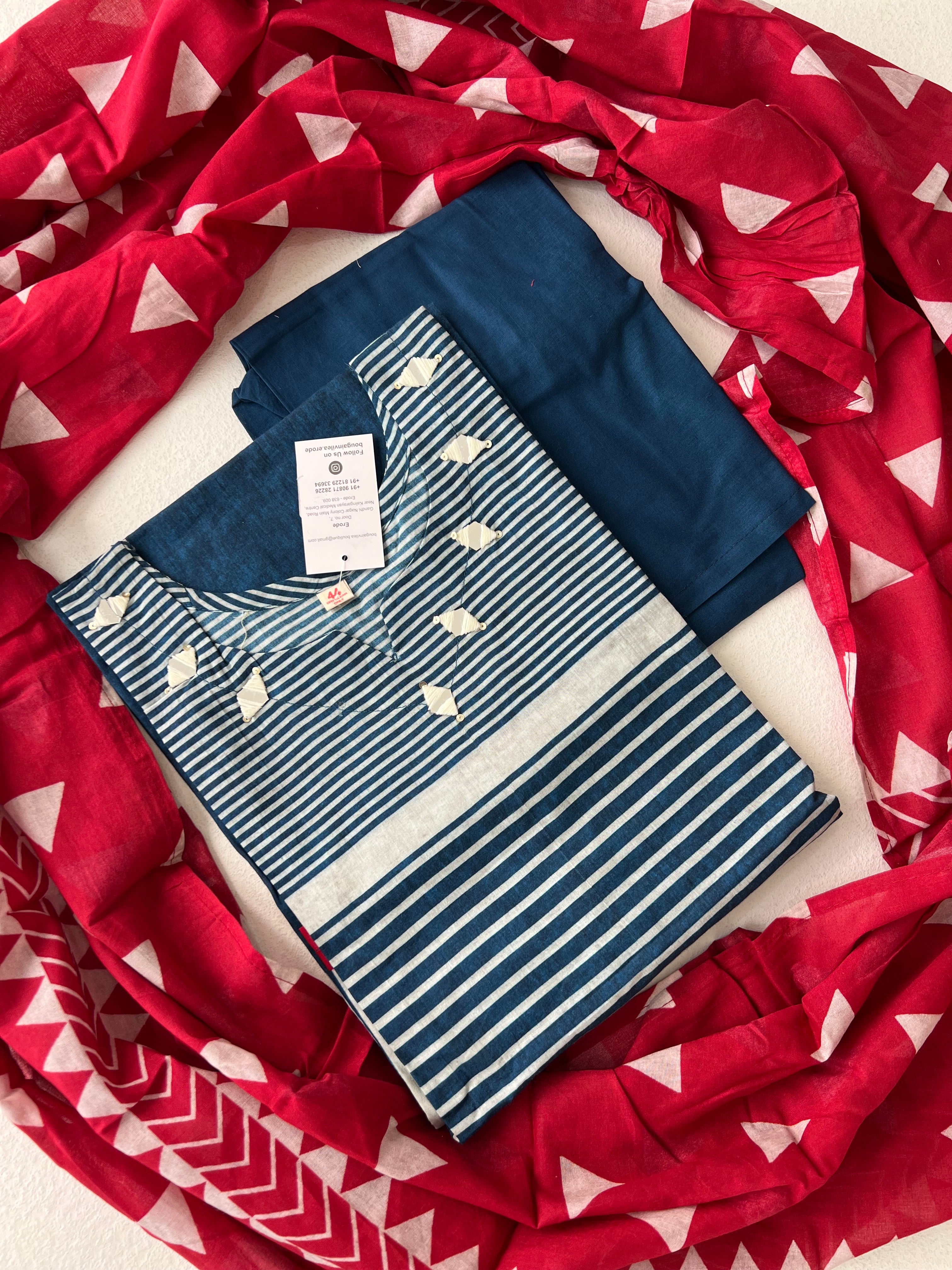 COTTON SUITS - INDIGO & RED