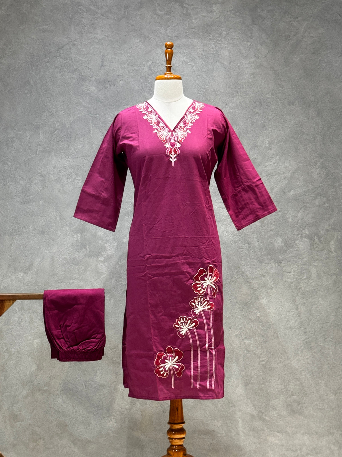 DHABU COTTON KURTHI SET (MAGENTA)