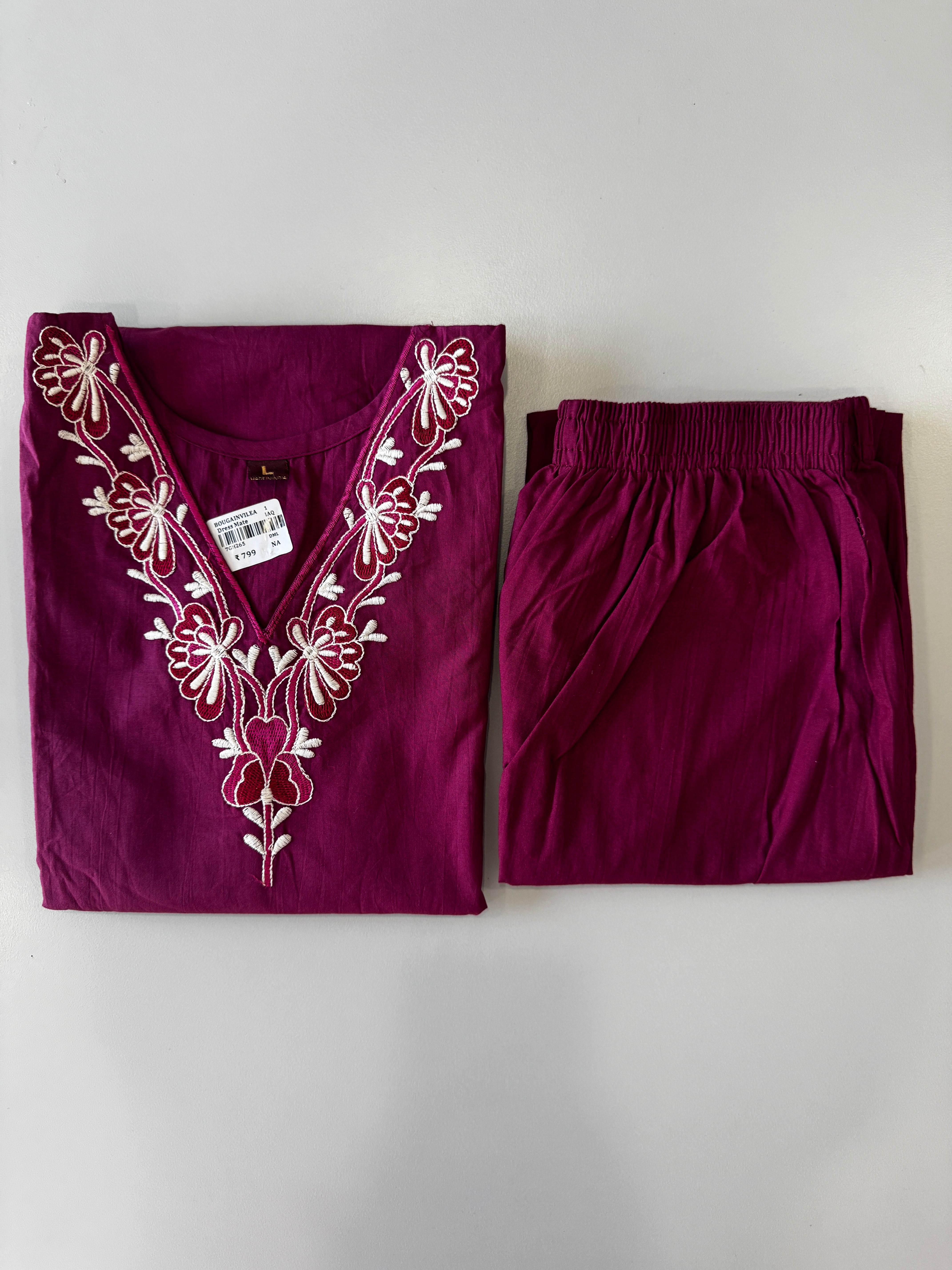 DHABU COTTON KURTHI SET (MAGENTA)