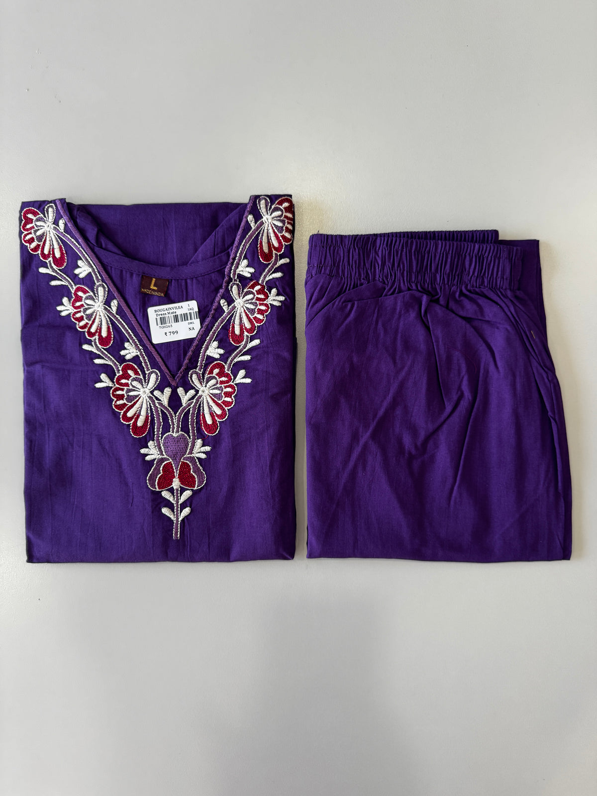 DHABU COTTON KURTHI SET (PURPLE)