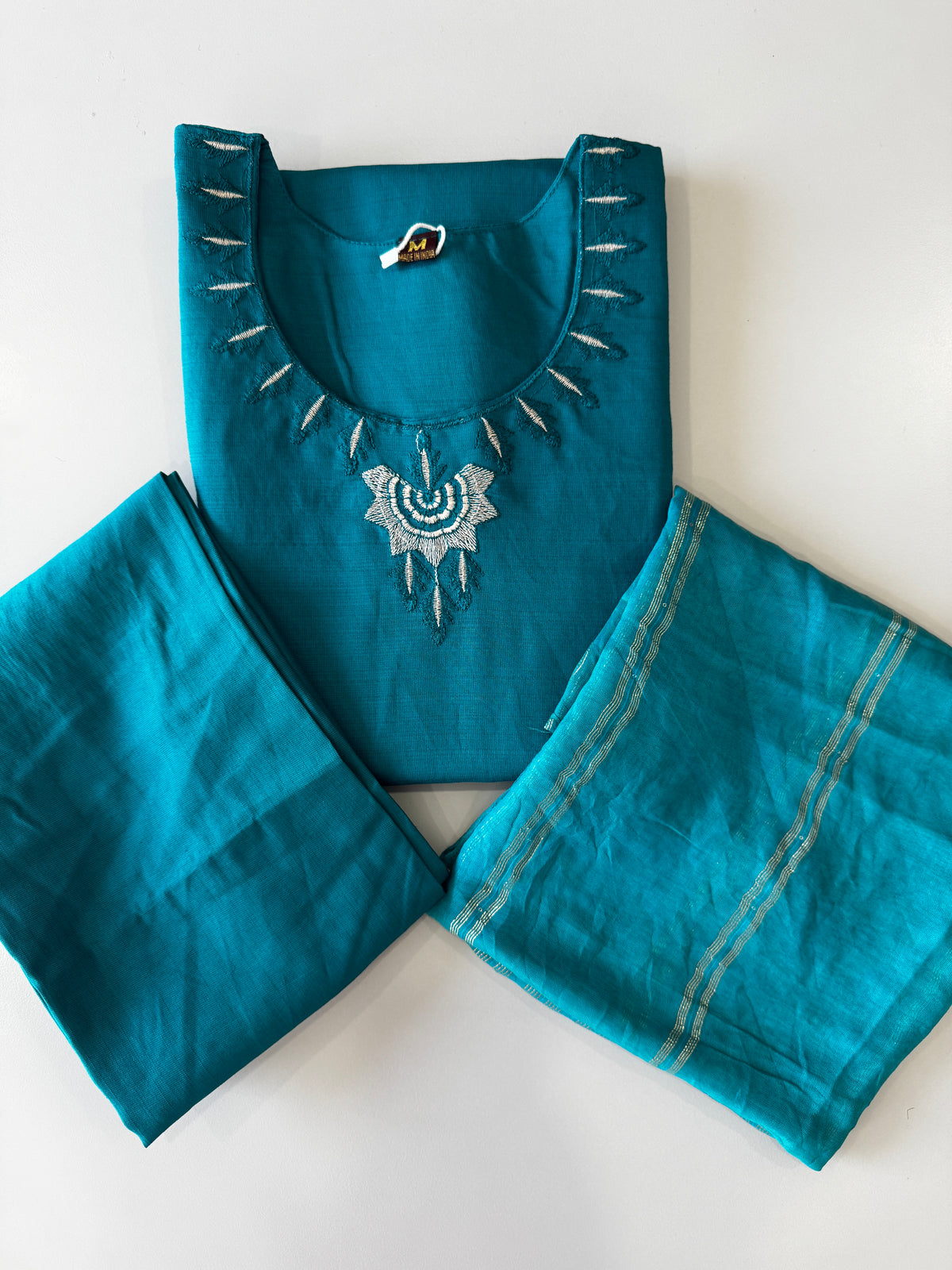 VATICAN SILK SALWAR SET (TEAL BLUE)