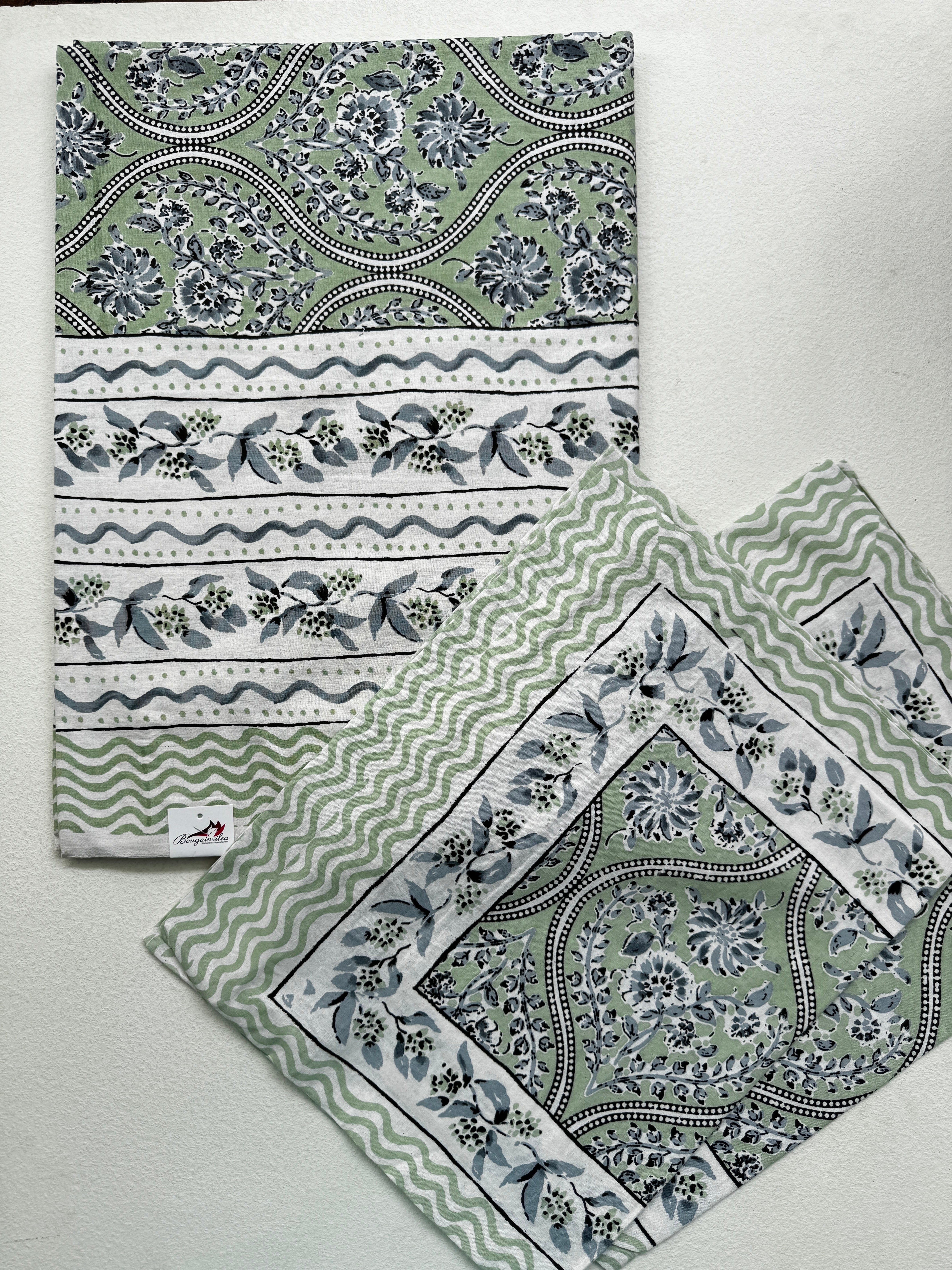 SAGE GREEN PAISLEY FLORAL COTTON BEDSPREAD