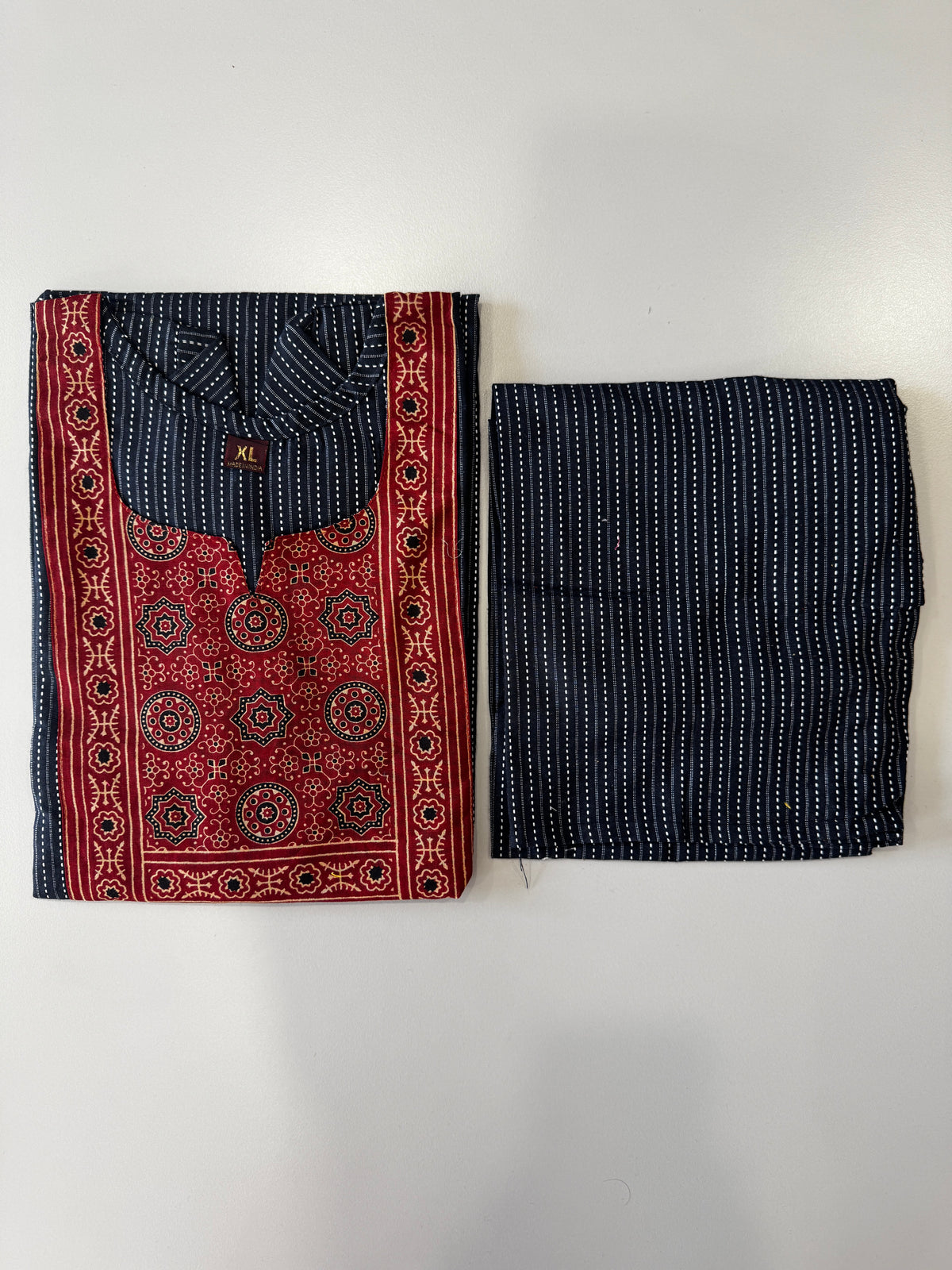 KANTHA KURTHI SET (BLACK AJRAKH)