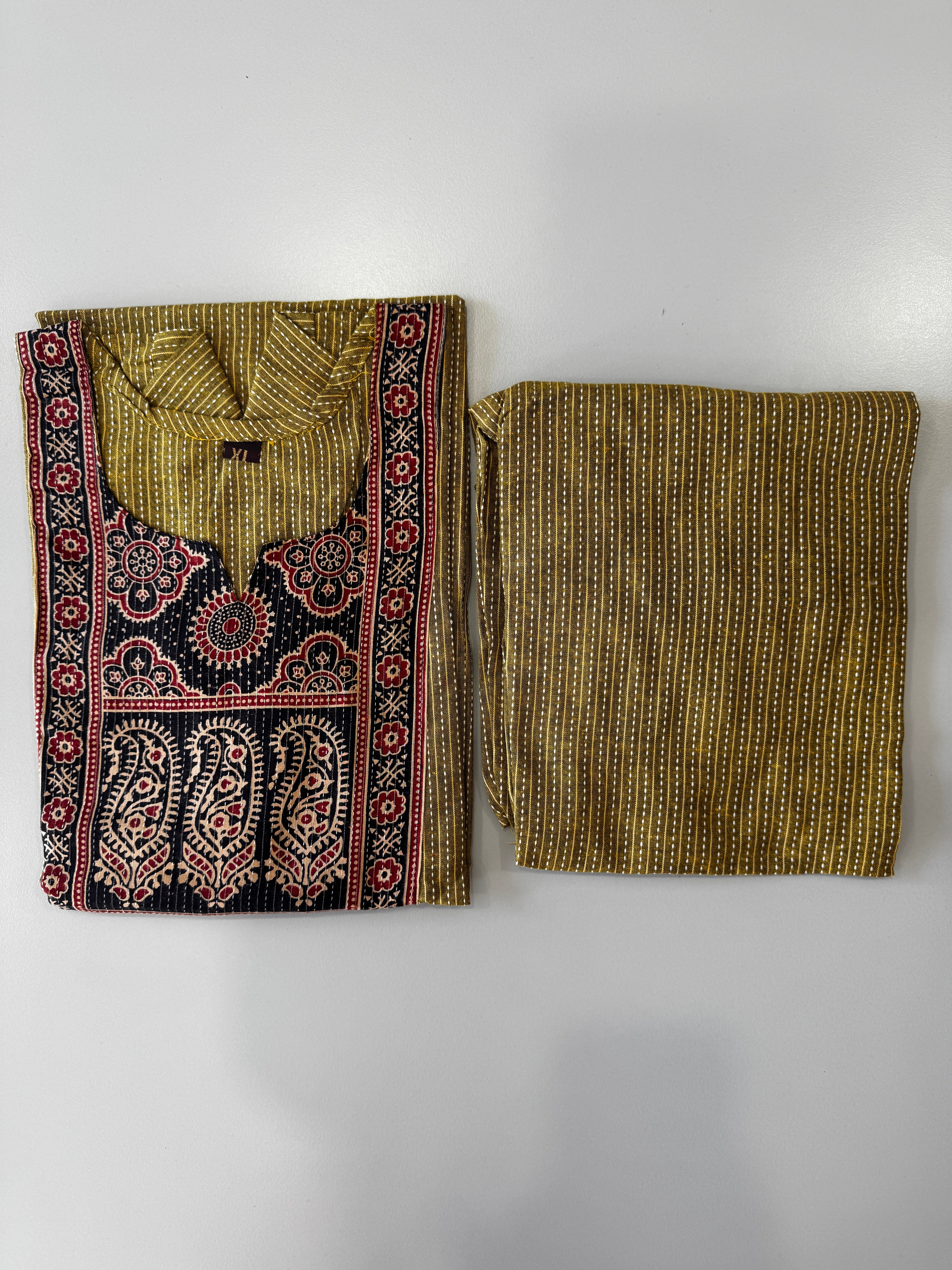 KANTHA KURTHI SET (MUSTARD MANGO)