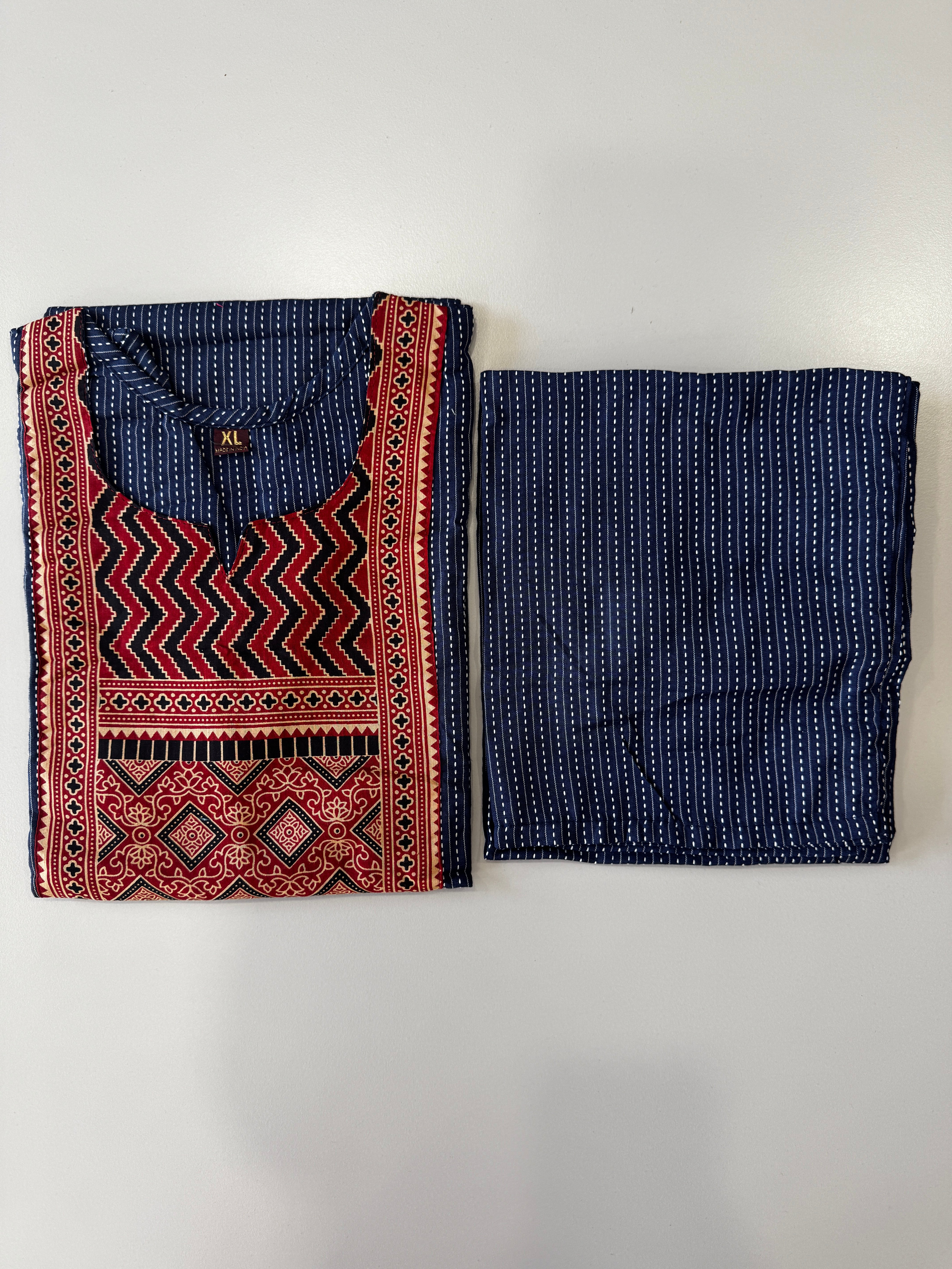 KANTHA KURTHI SET (NAVY BLUE)