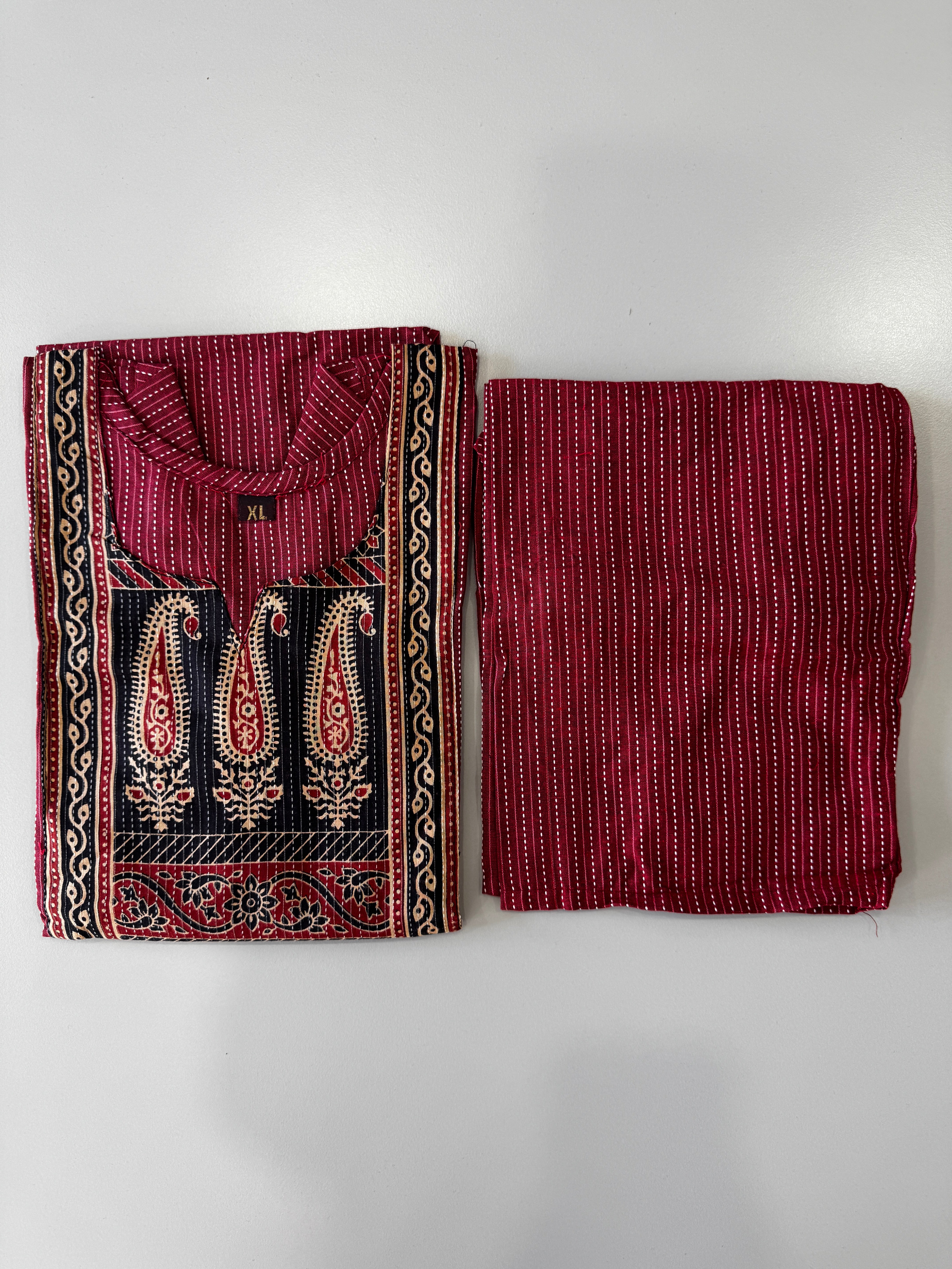 KANTHA KURTHI SET (RED REED)