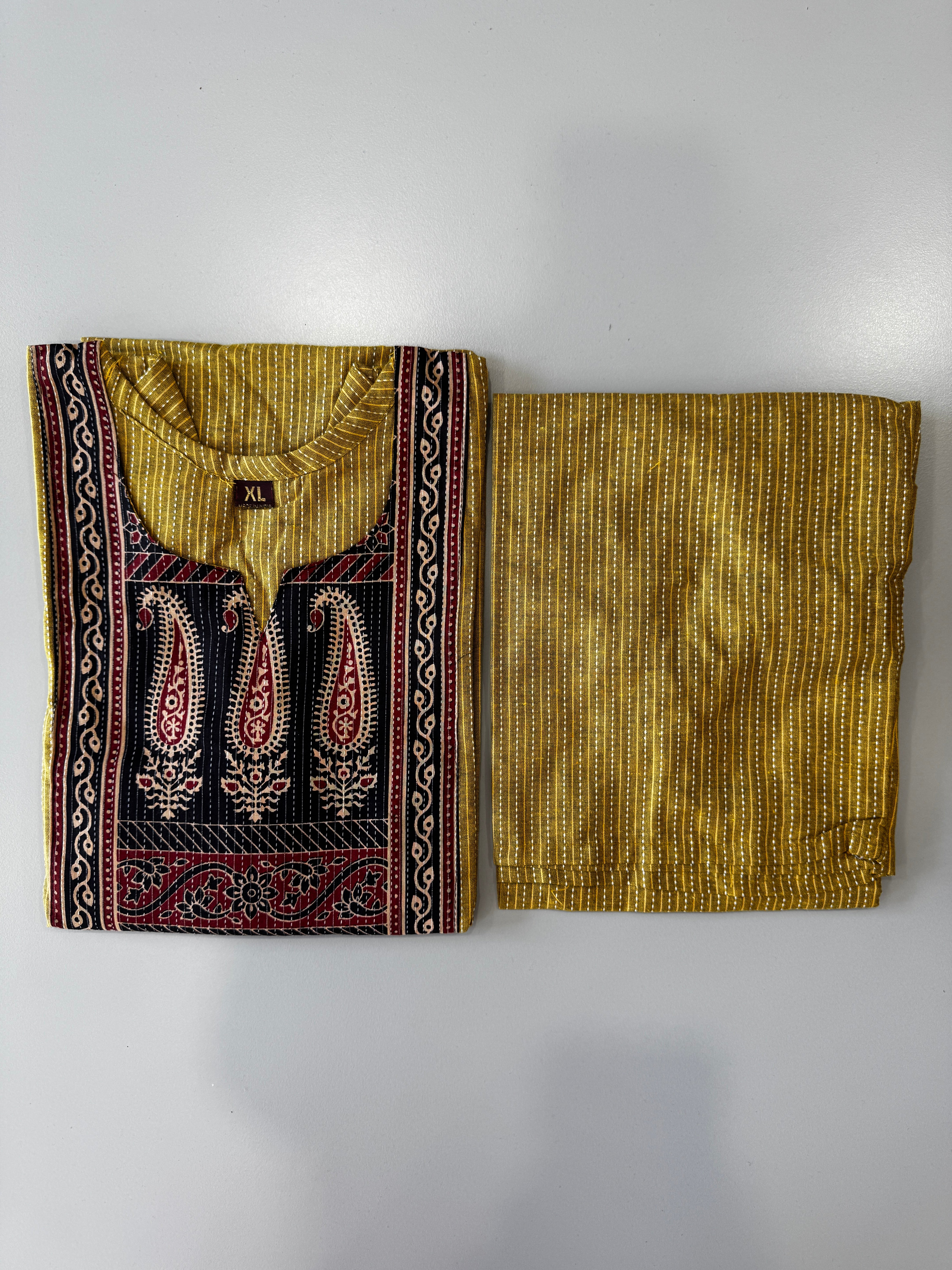 KANTHA KURTHI SET (MUSTARD)