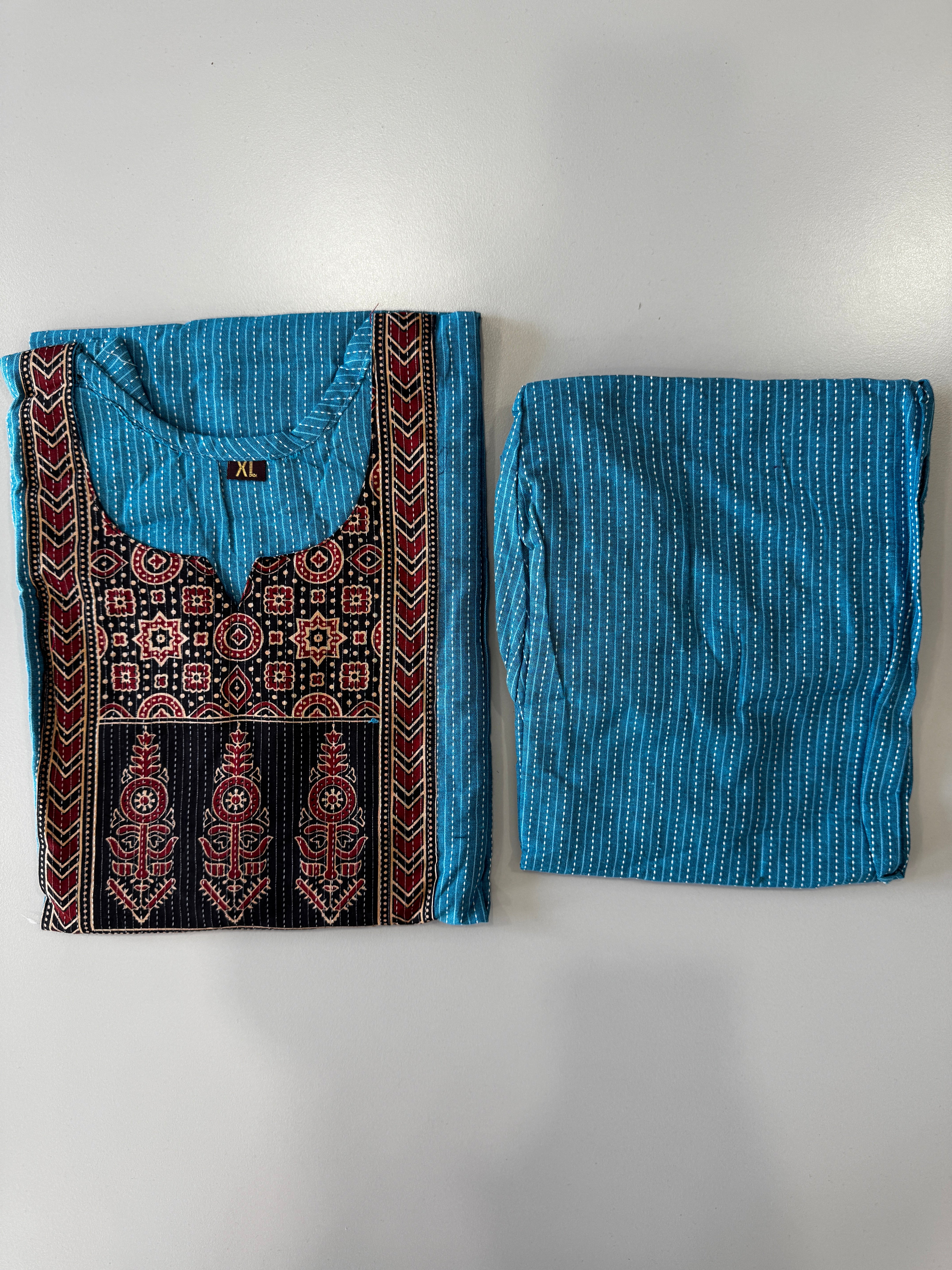 KANTHA KURTHI SET (BLUE)