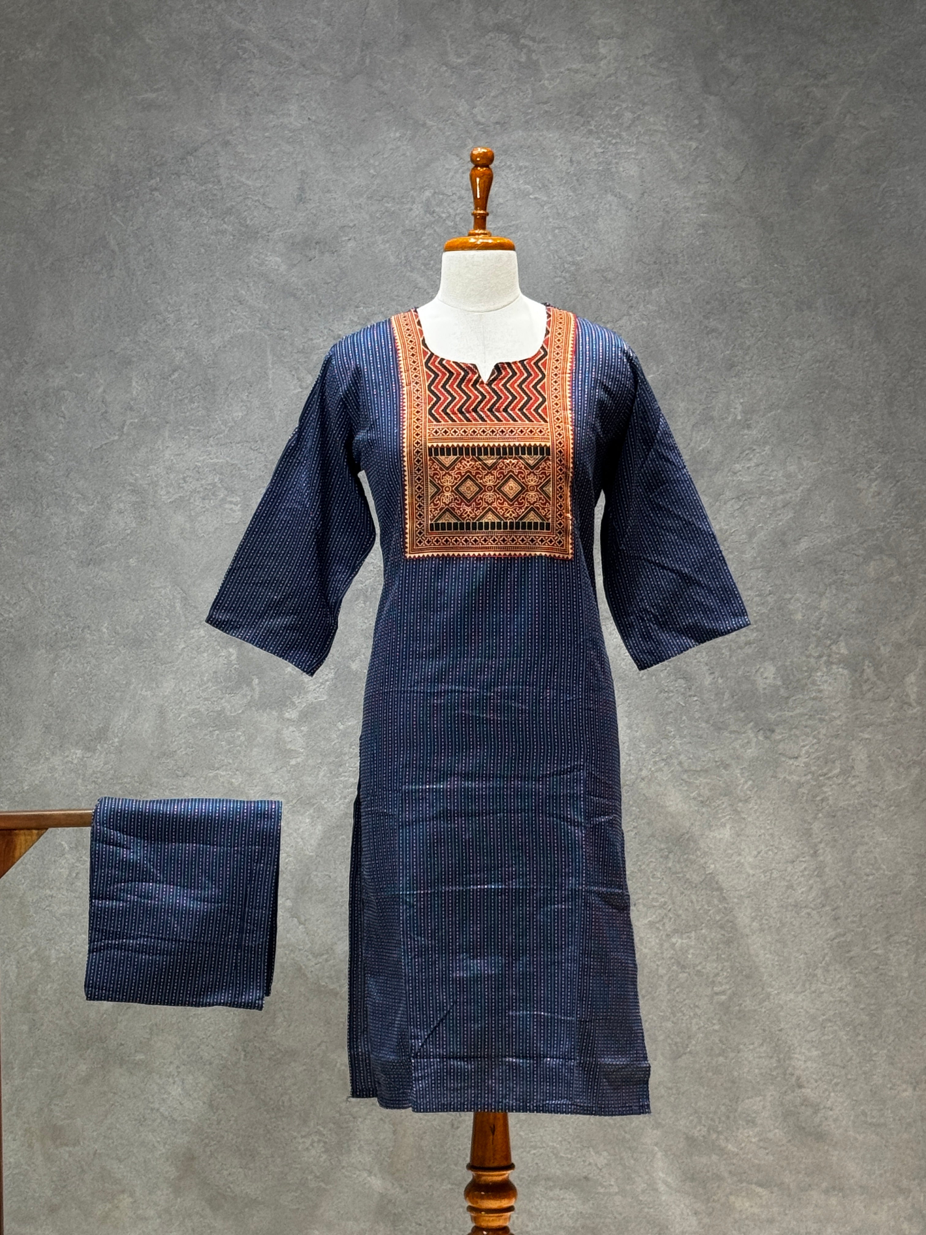 KANTHA KURTHI SET (NAVY BLUE)