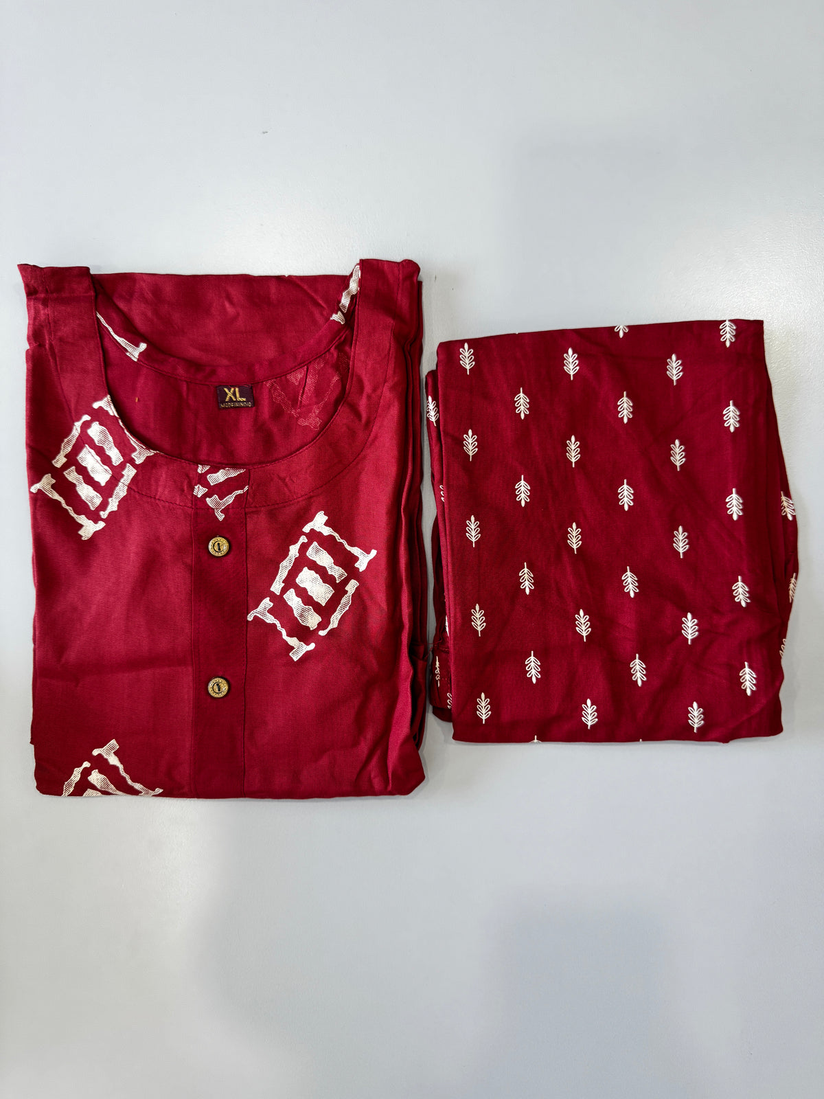 CASUAL WEAR GEOMENTRIC BRICK RED KURTHI